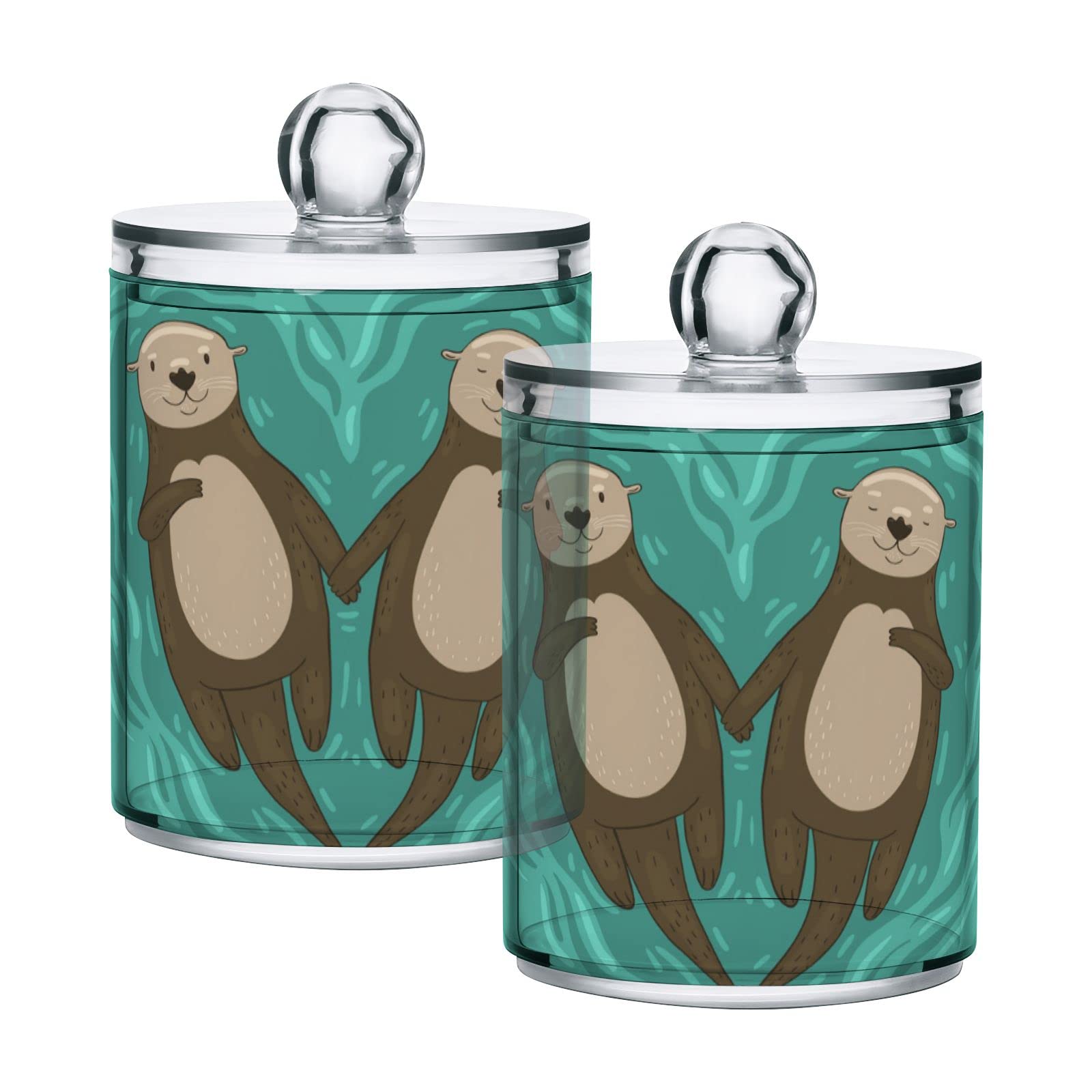 Heart Shaped Sea Otters in Love Plastic Storage Jars with Lids - Set of 4 (10 oz Translucent Food Containers) for Cotton Swabs, Tea, Cookies & Canning | Perfect for Bathroom Organization, Kitchen Pantry & Gift Giving