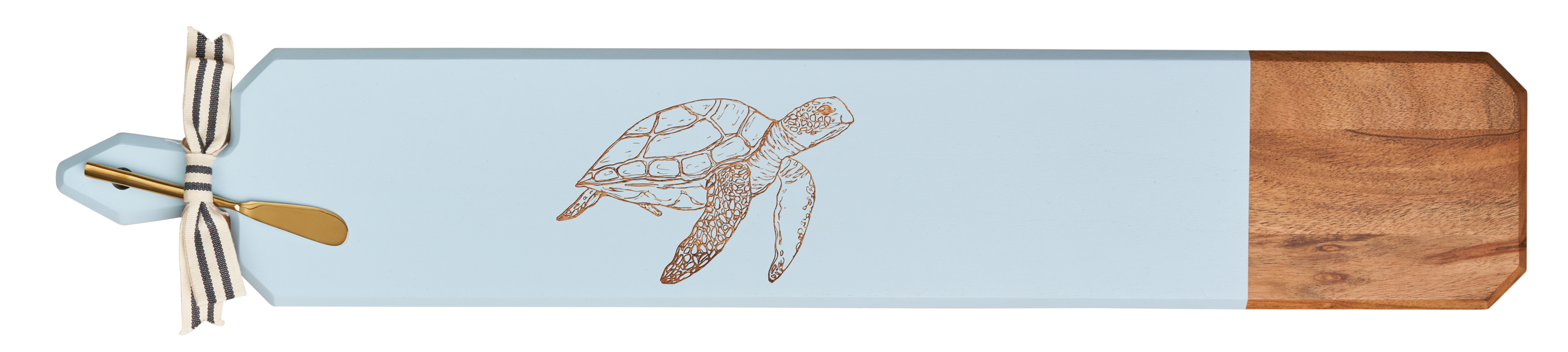 Acacia Heirloom Cutting Board with Handle - Light Blue Skinny Turtle Design - 34