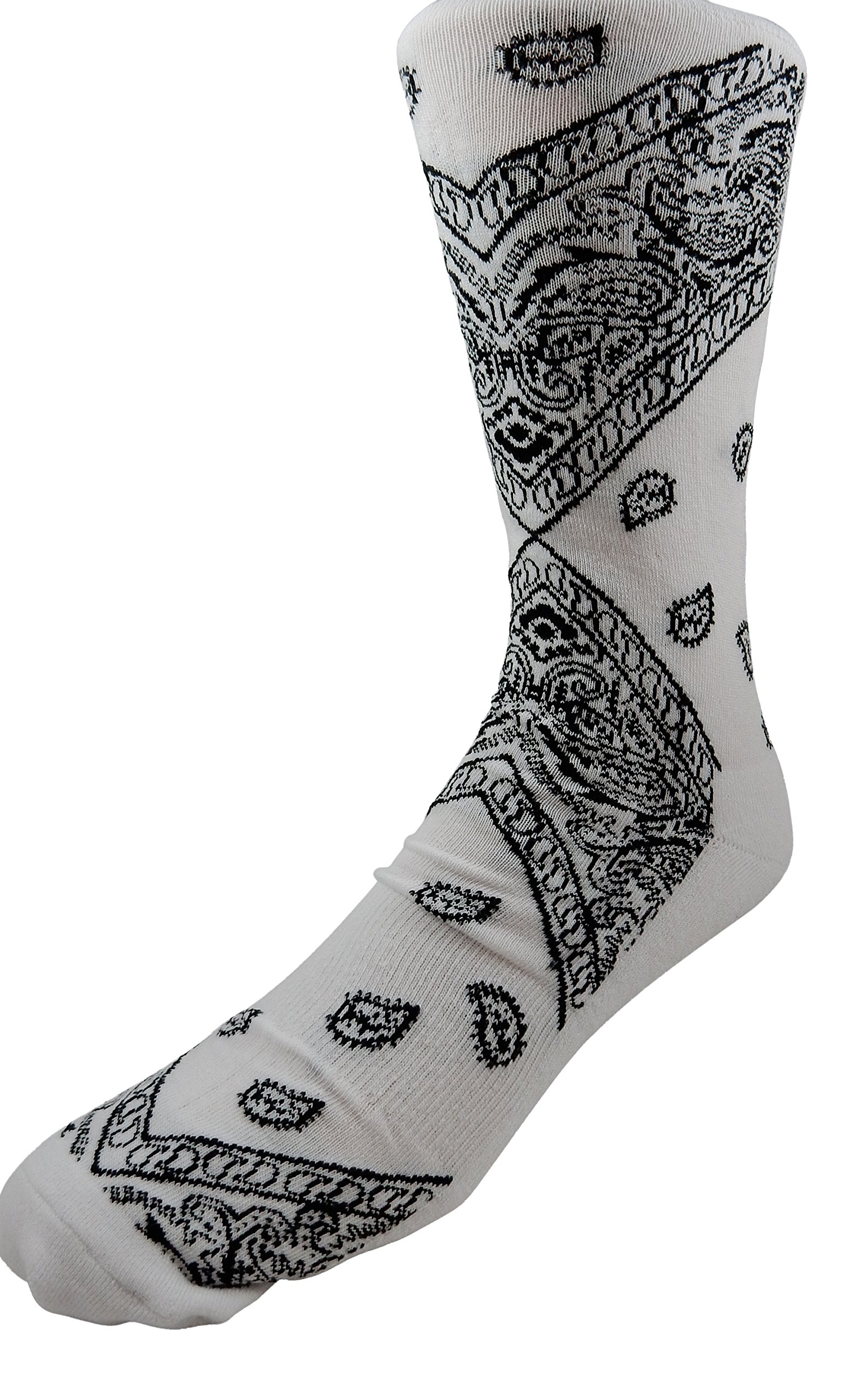 New! Bandana Crew Socks for Men & Women - 6-Pack Cotton Blend Ankle Socks with Fun Patterns (White) - Perfect for Casual Wear, Sports & Gifts