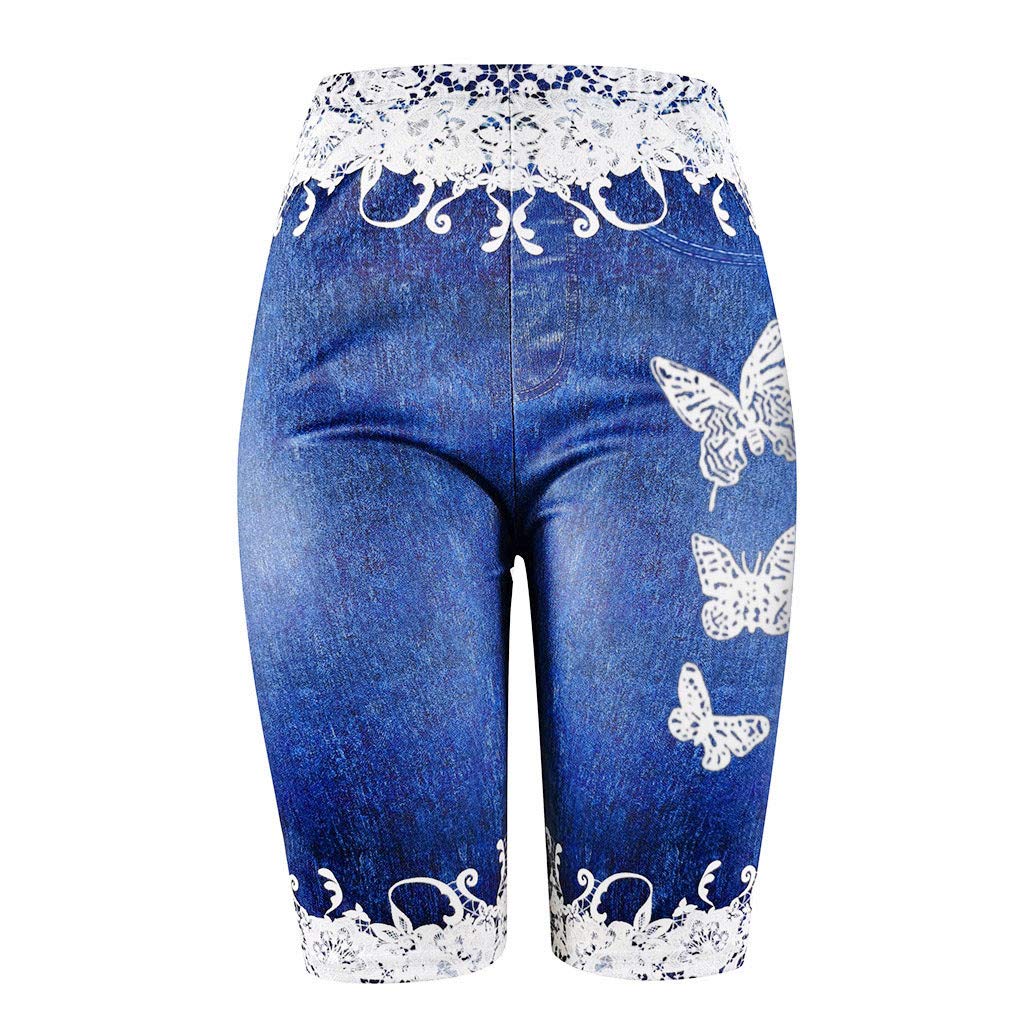 ZANFUN Women's High Waisted Yoga Shorts - Imitation Denim Butterfly Print Skinny Jeggings for Gym, Workout & Casual Wear (Sizes S-3XL) | Perfect for Yoga, Running, Fitness & Everyday Comfort