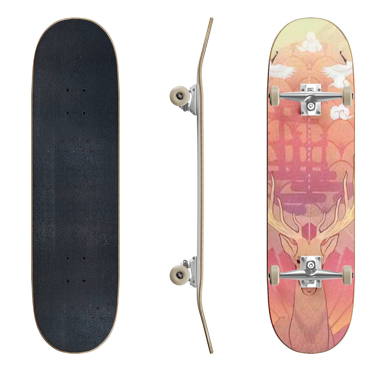 Deer in The Forest Classic Concave Skateboard - Professional & Beginner Longboard for Extreme Sports | Durable Skateboard for Teens & Adults | Perfect for Street Skating, Commuting & Tricks