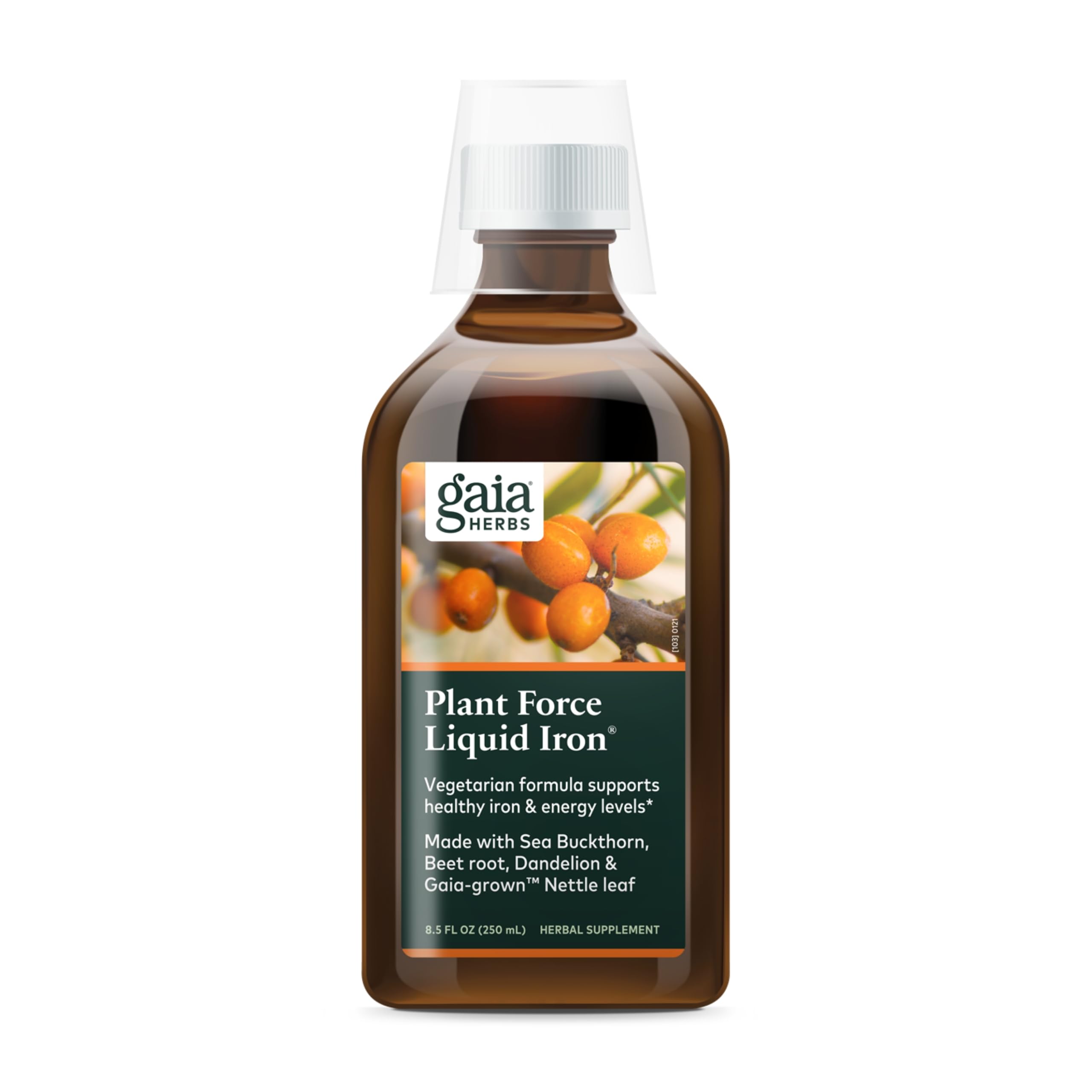 Gaia Herbs Plant Force Liquid Iron Supplement - Vegetarian Iron Support for Healthy Energy Levels with Star Anise, Sea Buckthorn, Beet Root, Dandelion & Nettle - 8.5 Fl Oz (25 Servings) - Ideal for Vegan Diet & Active Lifestyle
