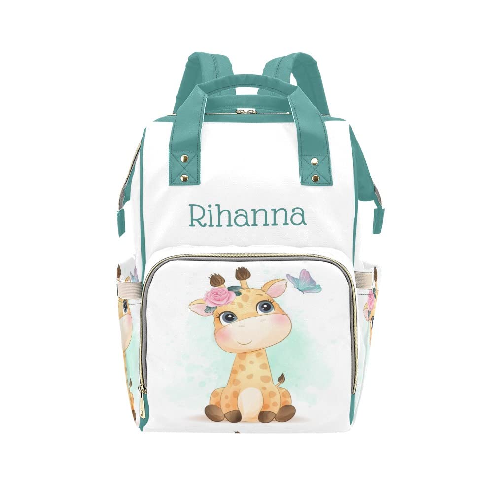 Personalized Diaper Backpack for Travel & Nursing - Giraffe & Butterfly Design