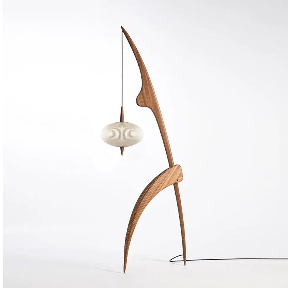 Modern Wooden Hanging Arched Floor Lamp - Adjustable Height, Natural Finish - Perfect for Living Room, Bedroom, or Office Lighting Decor