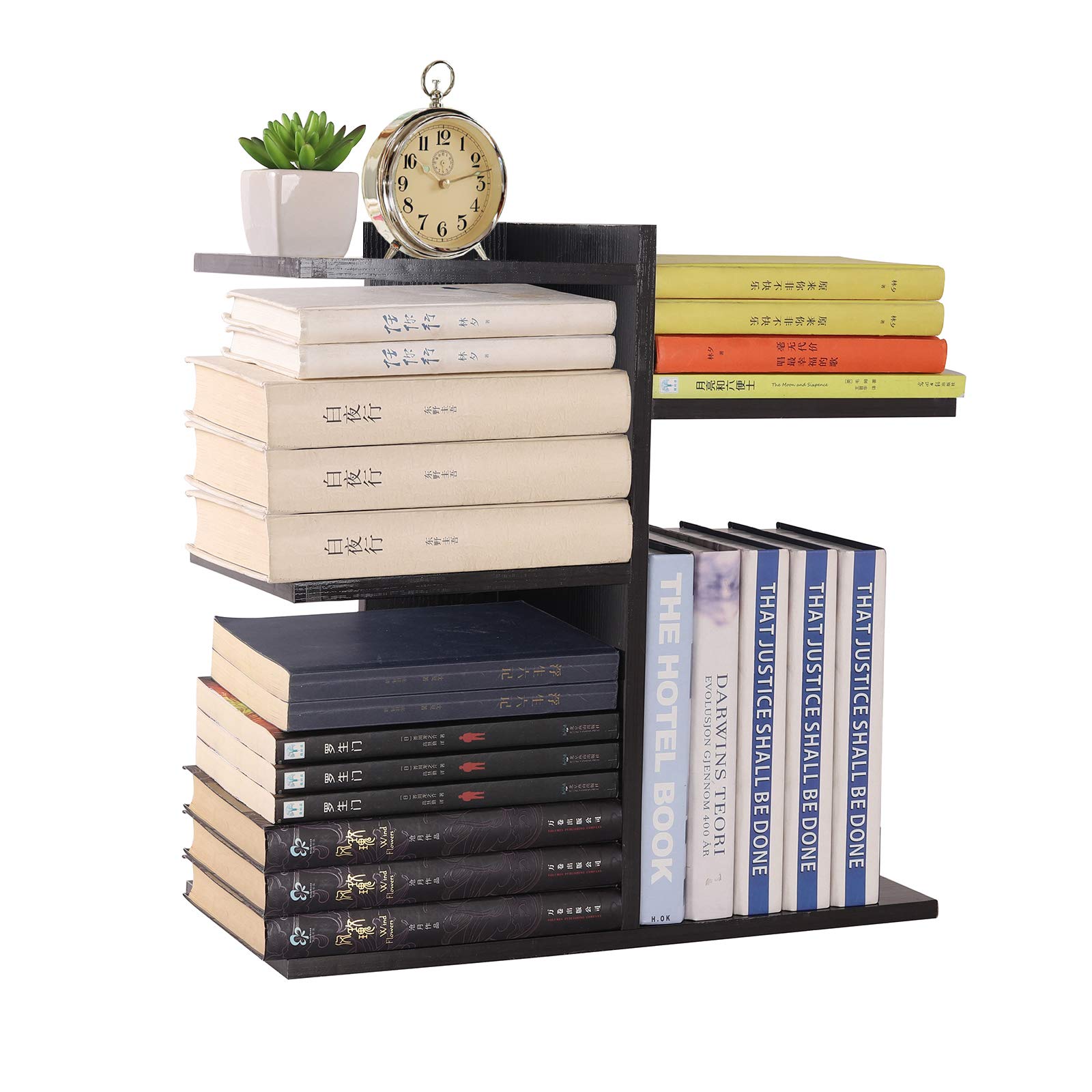 YCOCO Wooden Desktop Shelf & Bookcase - Black Countertop Storage Display Rack for Office, Desk Organizer with Literature & Photo Display | Perfect for Home Office, Study Room & Workspace Organization