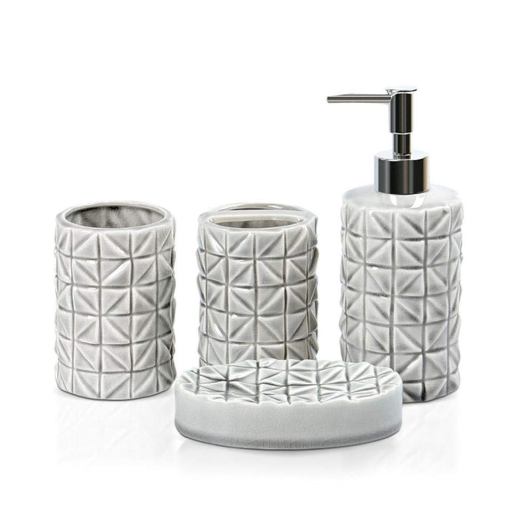 Modern Ceramic Bathroom Accessory Set - 4pcs Soap Dish, Toothbrush Holder, Brushing Cup & Soap Dispenser - Stylish Home Storage for Bathroom Organization - Perfect for Powder Rooms, Guest Baths & Spa-Inspired Spaces