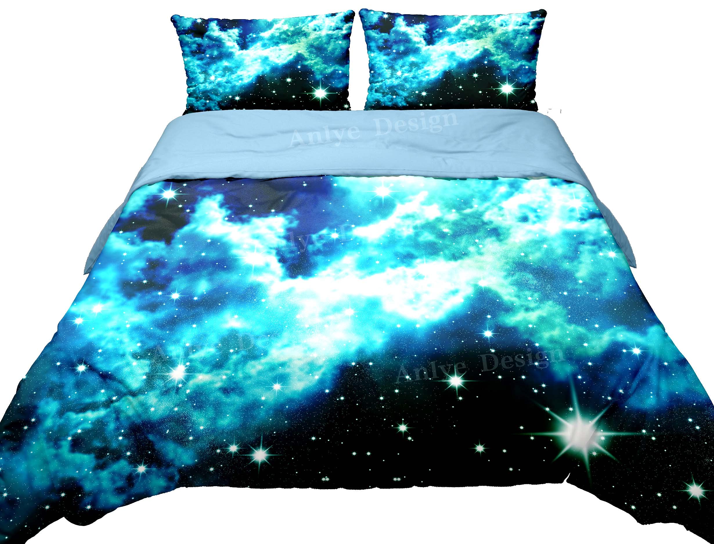 **Anlye Galaxy Duvet Cover Full Size - 3D Printed Green Nebula Space Theme Bedding Set (3PCS) - Fade-Resistant & Soft - Perfect for Kids' Rooms, Themed Bedrooms & Astronomy Lovers**