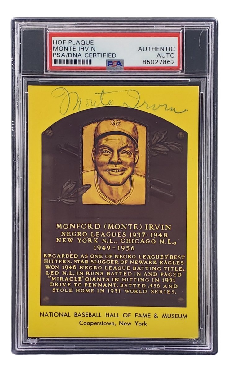 Monte Irvin Autographed 4x6 New York Giants HOF Plaque Card with PSA/DNA Certification 85027862 - Perfect for Baseball Memorabilia Collectors and Sports Fans Display