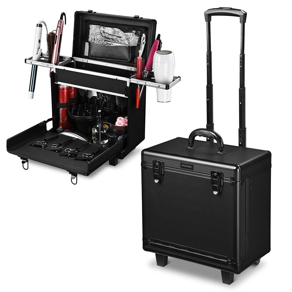 Professional Rolling Hair Stylist Case with Appliance Holder - Portable Barber Organizer for Salon & Travel - Perfect for Hairstylists, Barbers & Mobile Beauty Professionals