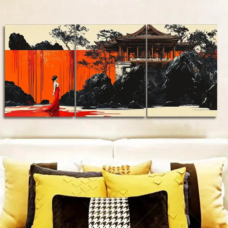 3-Piece Ancient Buildings Art Painting Metal Print - Ready to Hang Wall Decor for Living Room, Bedroom & Office | Premium Home & Office Artwork