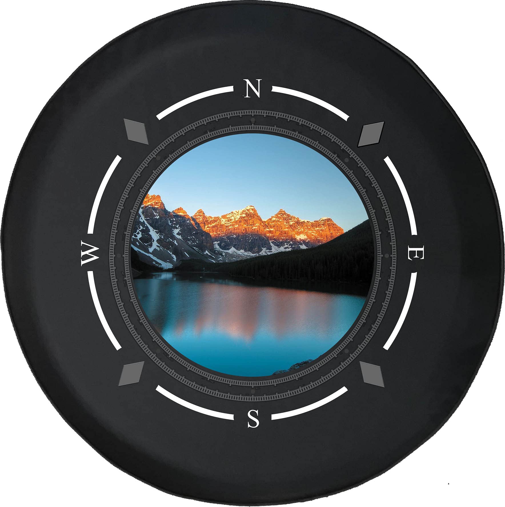 Premium American Unlimited Spare Tire Cover with Compass Design - Peaceful Mountain Lake Print - Universal Fit for SUV, Trailer, RV & Most Vehicles - Perfect for Off-Road Adventures & Camping Trips