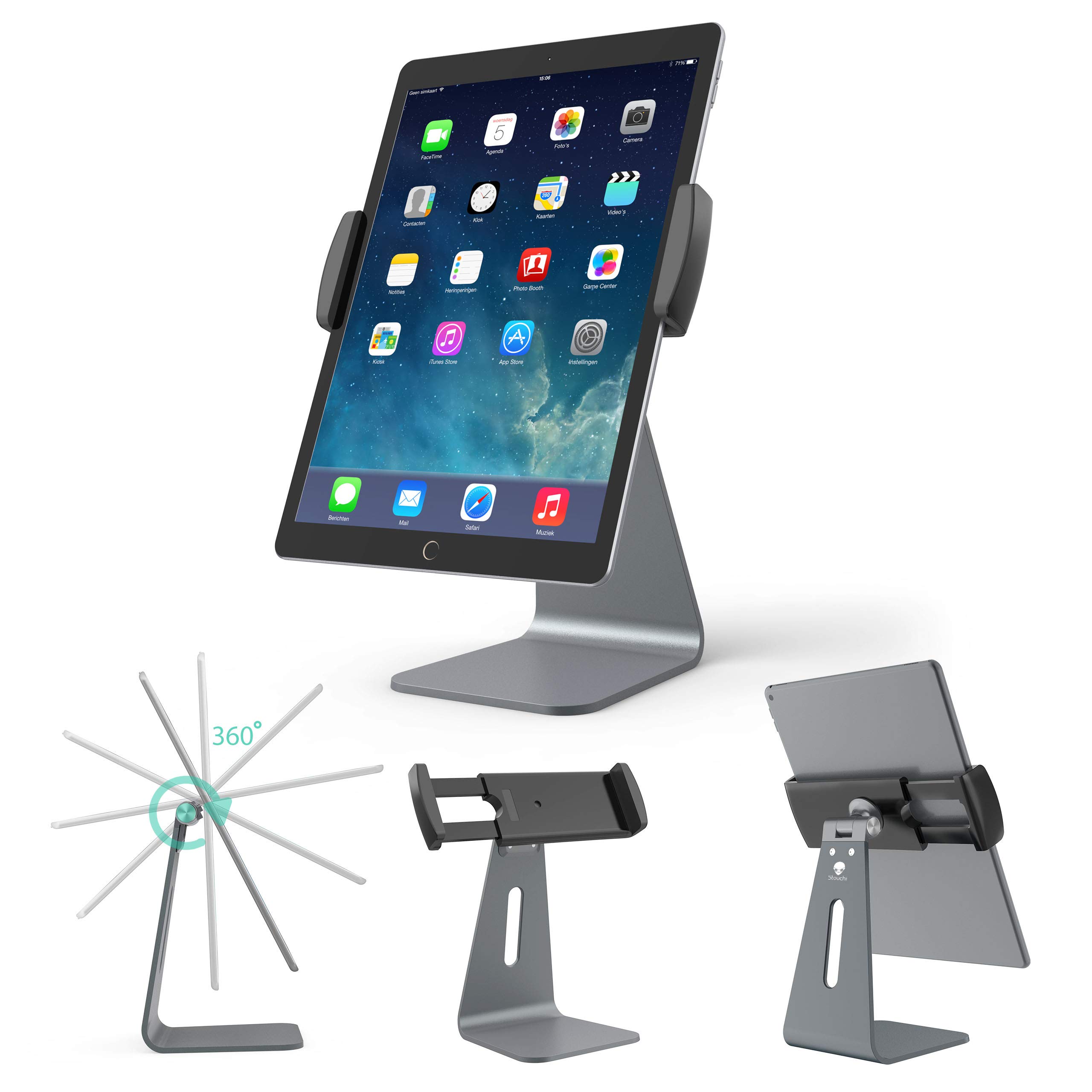 360° Rotatable Aluminum Alloy Tablet Stand Holder - Compatible with iPad Pro 12.9/11/10.5/9.7, iPad Air, Samsung Galaxy Tab, Surface Pro | Adjustable Desktop Stand for Reading, Watching, Video Calls & Office Work (Gray)