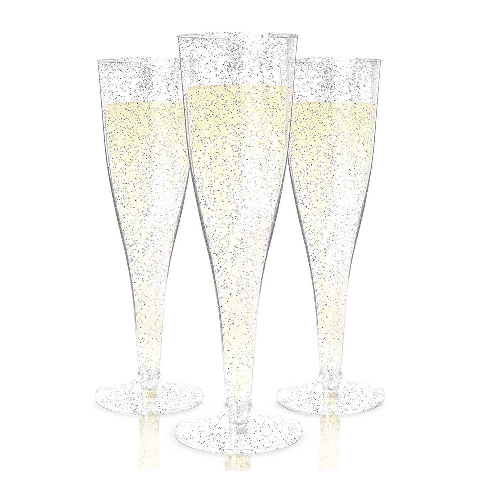 30-Pack Gold Glitter Plastic Champagne Flutes - Disposable Toasting Glasses for Weddings, Parties & Celebrations - Elegant Glass-Like Cups (Silver Glitter Option Available) - Perfect for Wedding Receptions, Bridal Showers, Anniversaries & Special Events