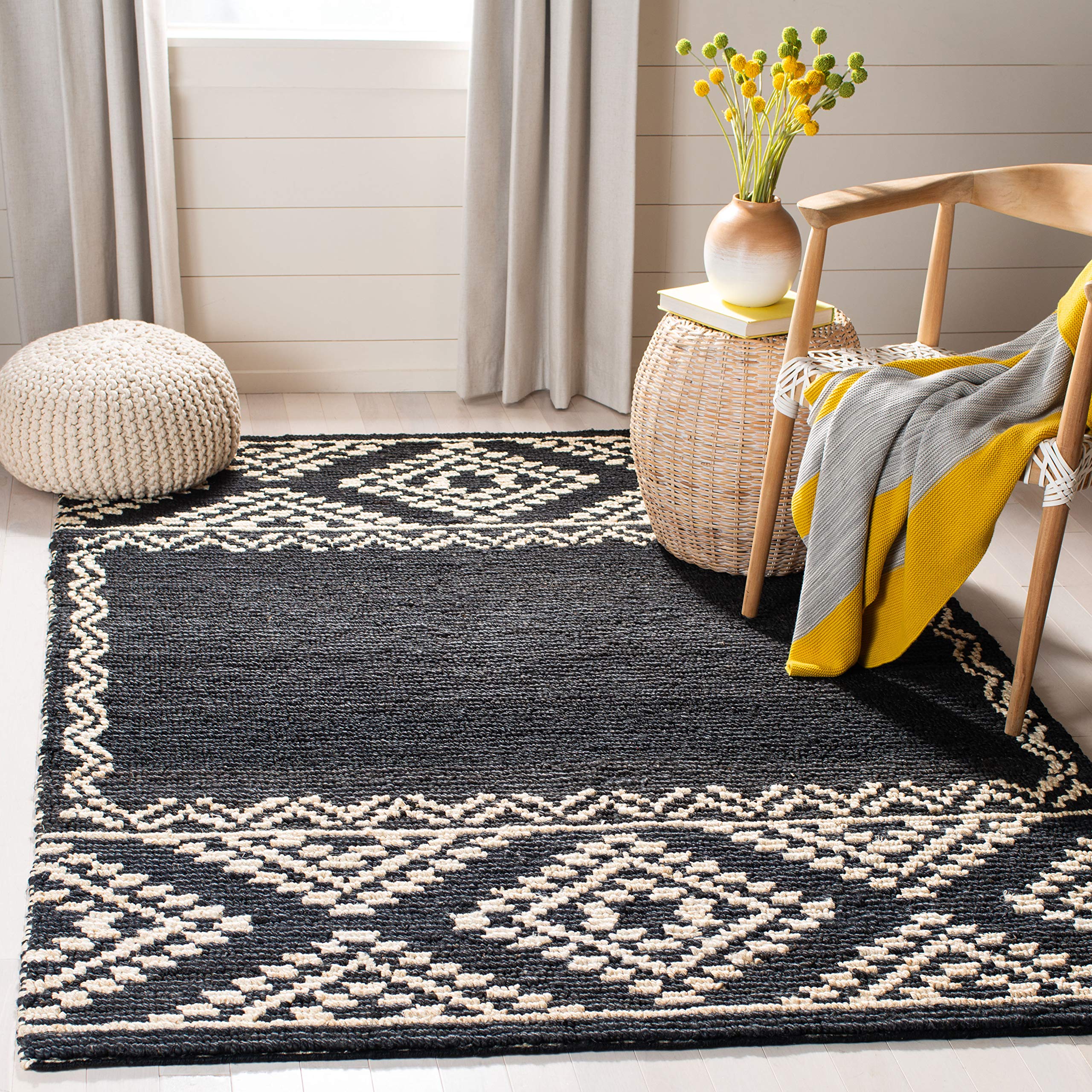 SAFAVIEH Handmade Boho Moroccan Jute Accent Rug - 3' x 5', Black, Natural Fiber Collection, Durable for High Traffic Areas | Perfect for Entryway, Living Room, Bedroom & Boho Home Decor (NF552Z)