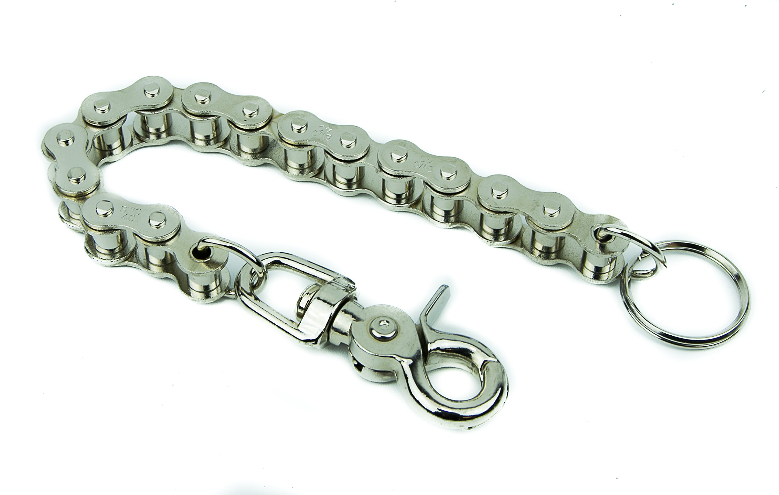 Durable Silver Steel Bike Chain Wallet Keychain - 12