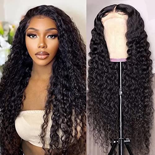 Brazilian Human Hair Lace Front Wig 26 Inch - Water Wave Deep Curly Pre Plucked with Baby Hair 150% Density 4x4 Lace Closure for Black Women | Natural Black Color | Perfect for Daily Wear, Parties & Special Occasions