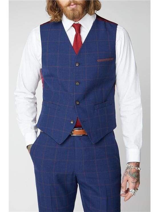 Gibson London Regent Navy & Burgundy Check Waistcoat for Men - Classic British Style Formal Vest for Weddings, Business & Special Occasions