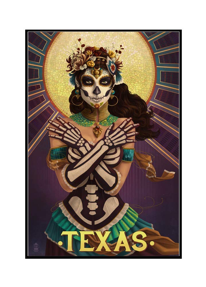 Texas Day of the Dead Crossbones Framed Canvas Art - 24x36 Inch Gallery Wrapped Stretched Wall Decor for Halloween, Dia de los Muertos Celebration & Gothic Home Decor