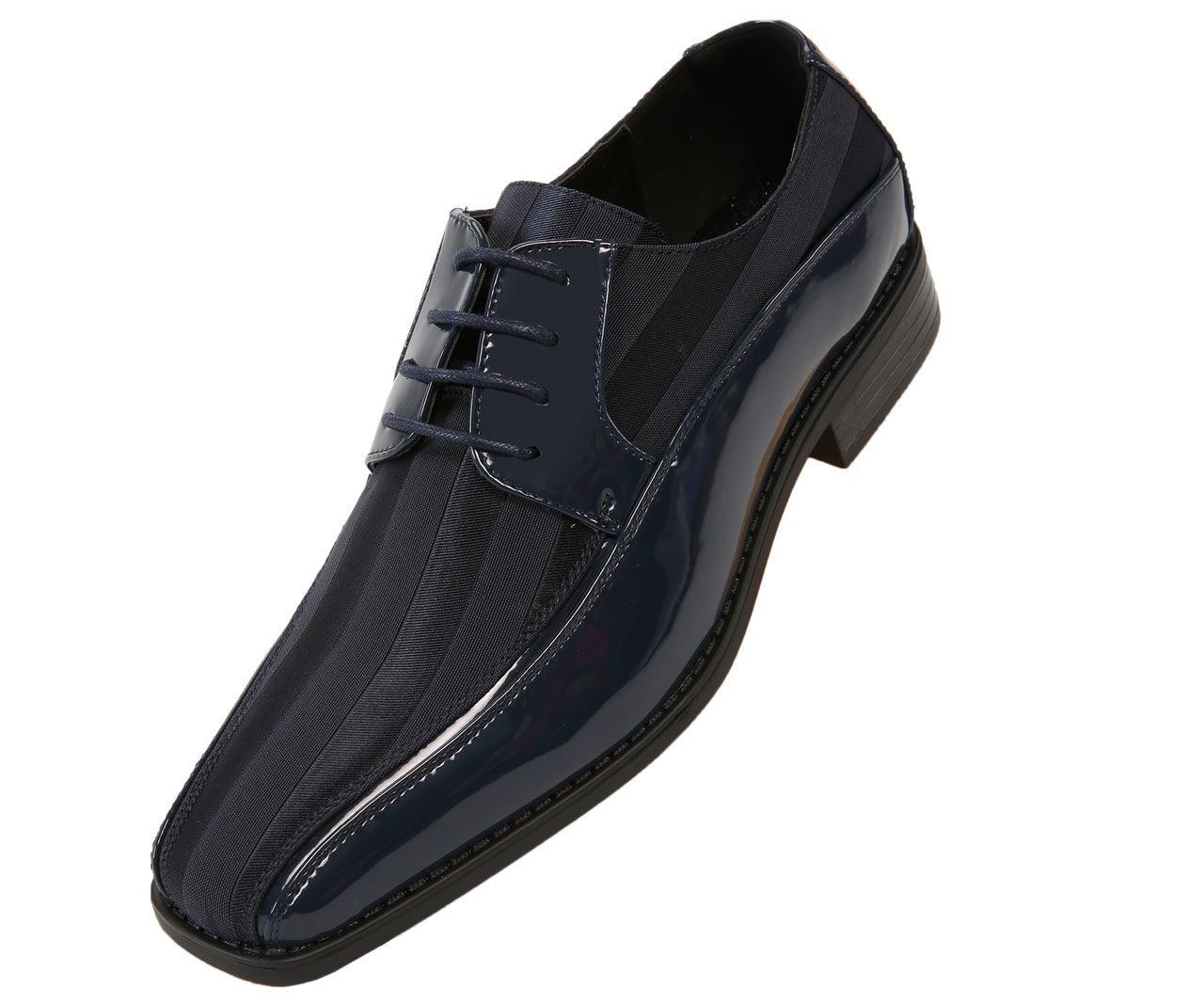 Men's Navy Striped Satin & Patent Leather Dress Shoes - Formal Occasions, Weddings & Business Events