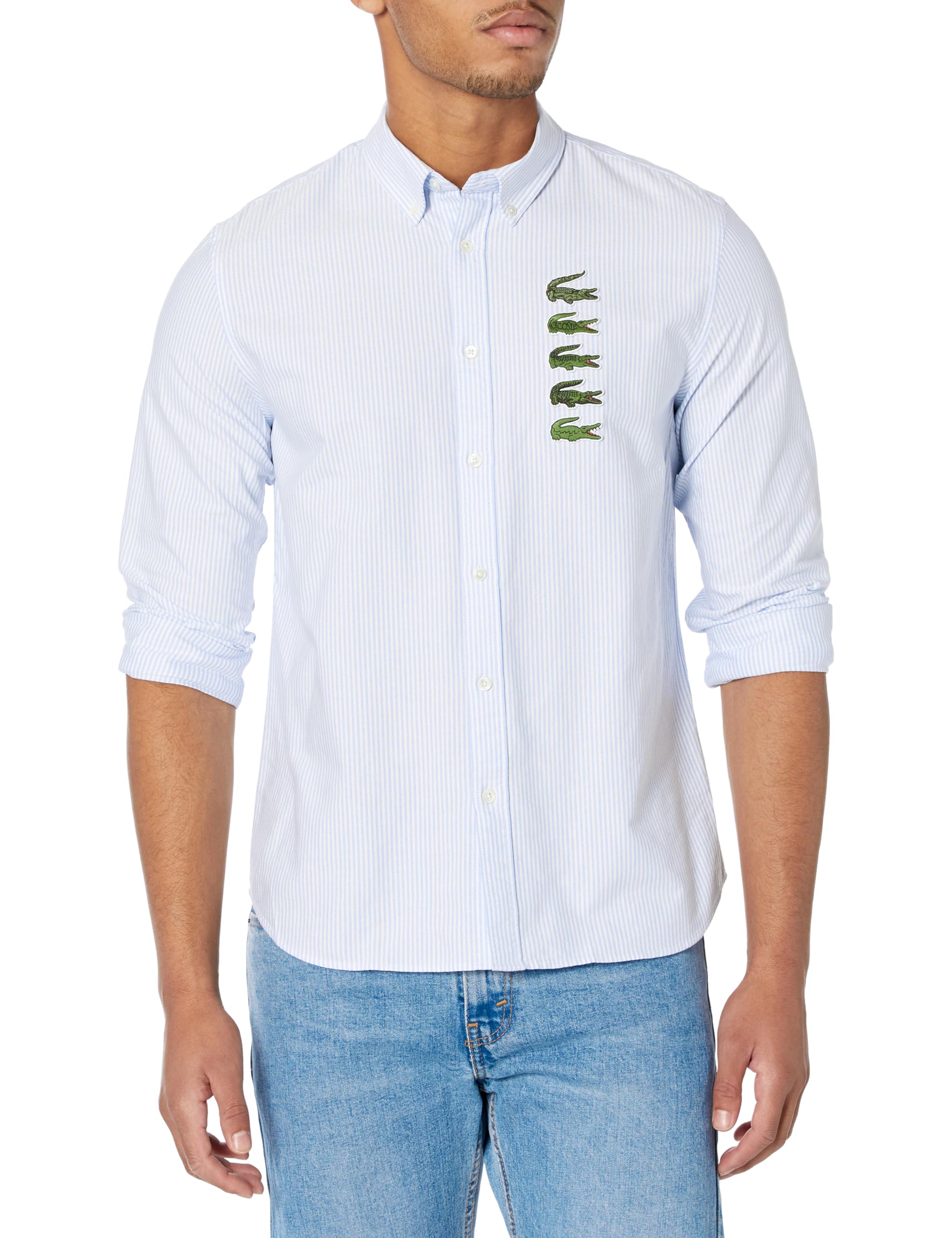 Lacoste Men's Classic Crocodile Badge Striped Polo Shirt - Casual & Sporty Style for Golf, Tennis & Everyday Wear