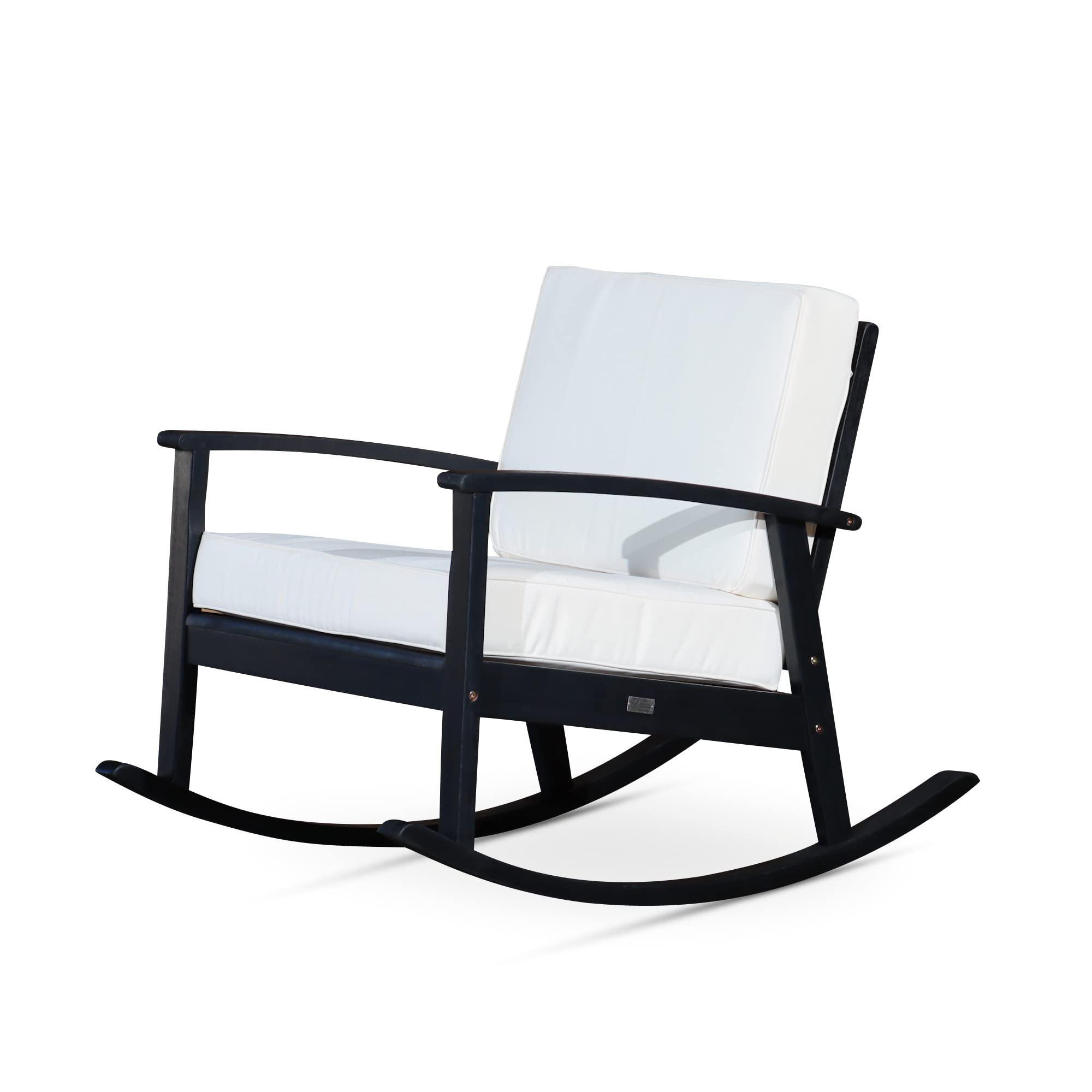 DTY Outdoor Living Longs Peak Deep Seat Eucalyptus Rocker - Espresso Finish with Cream Cushions | Patio Rocking Chair for Porch, Garden & Backyard Relaxation