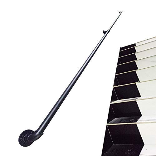 Non-Slip Wood Stair Handrail Kit (1-20 ft) - Wall-Mounted Baluster with Black Iron Pipe Brackets | Indoor Staircase Safety Grip, Bathroom Support Bar & Multi-Purpose Towel Rack/Door Handle - Perfect for Home, Office & Commercial Spaces