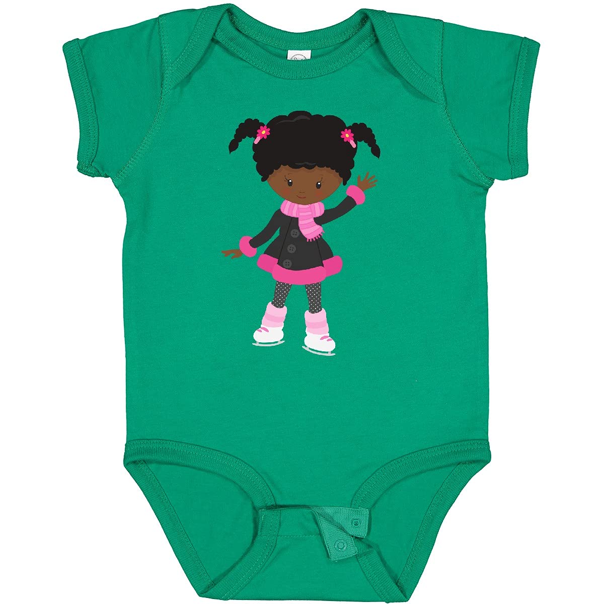 Inktastic African American Girl Ice Skating Baby Bodysuit - Cute & Stylish Outfit for Toddlers, Infants - Perfect for Winter Sports, Playdates & Family Photos
