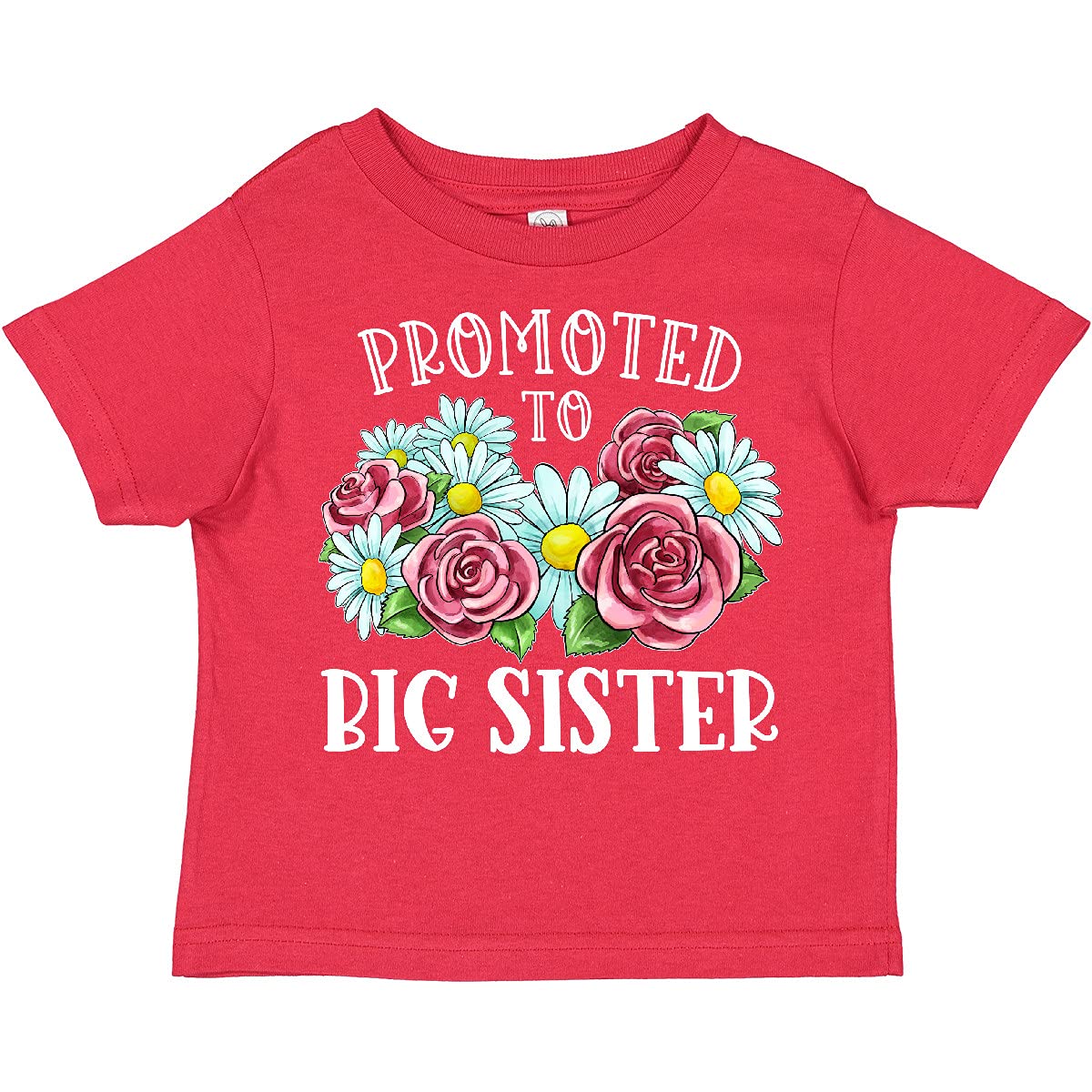 Inktastic Big Sister with Flowers Toddler T-Shirt - Cute Floral Design for Toddler Girls - Perfect for Sibling Announcement, Birthday & Family Photos