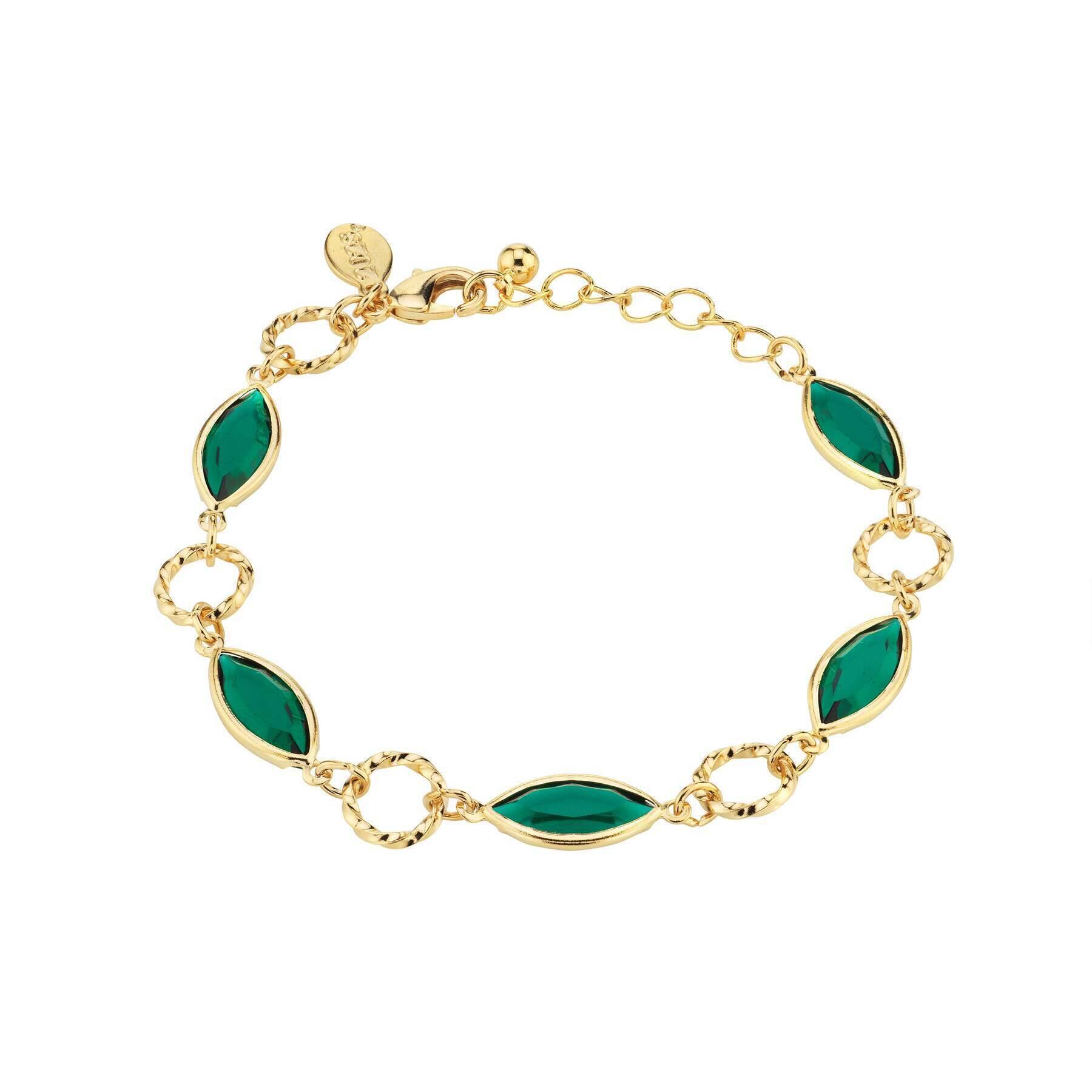 1928 Jewelry Emerald Green Navette Austrian Crystal Channel Link Bracelet for Women - Elegant Vintage Style Jewelry for Parties, Weddings & Special Occasions