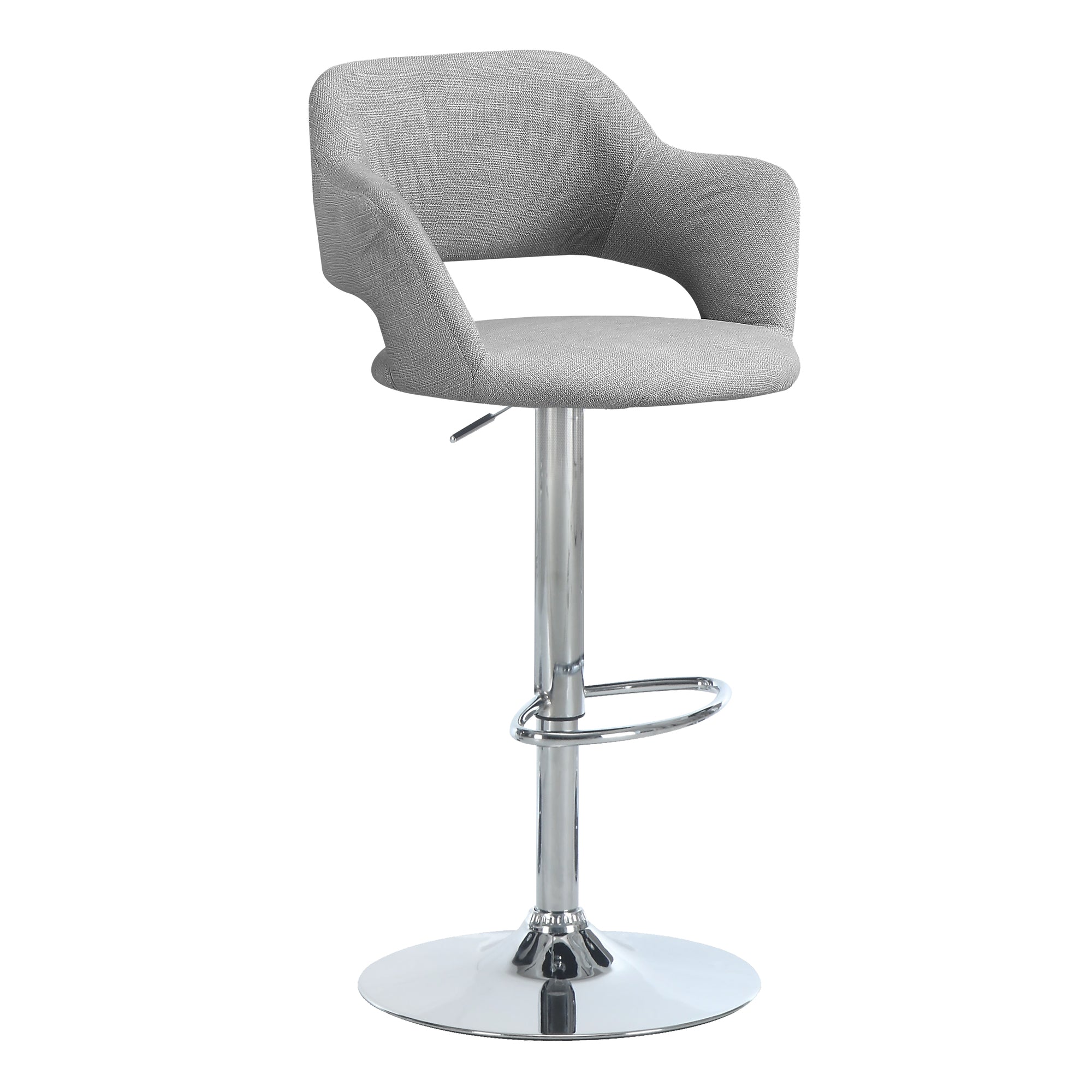 Adjustable Hydraulic Bar Stool with Grey Fabric Upholstery & Chrome Metal Base - Perfect for Kitchen Islands, Home Bars & Game Rooms
