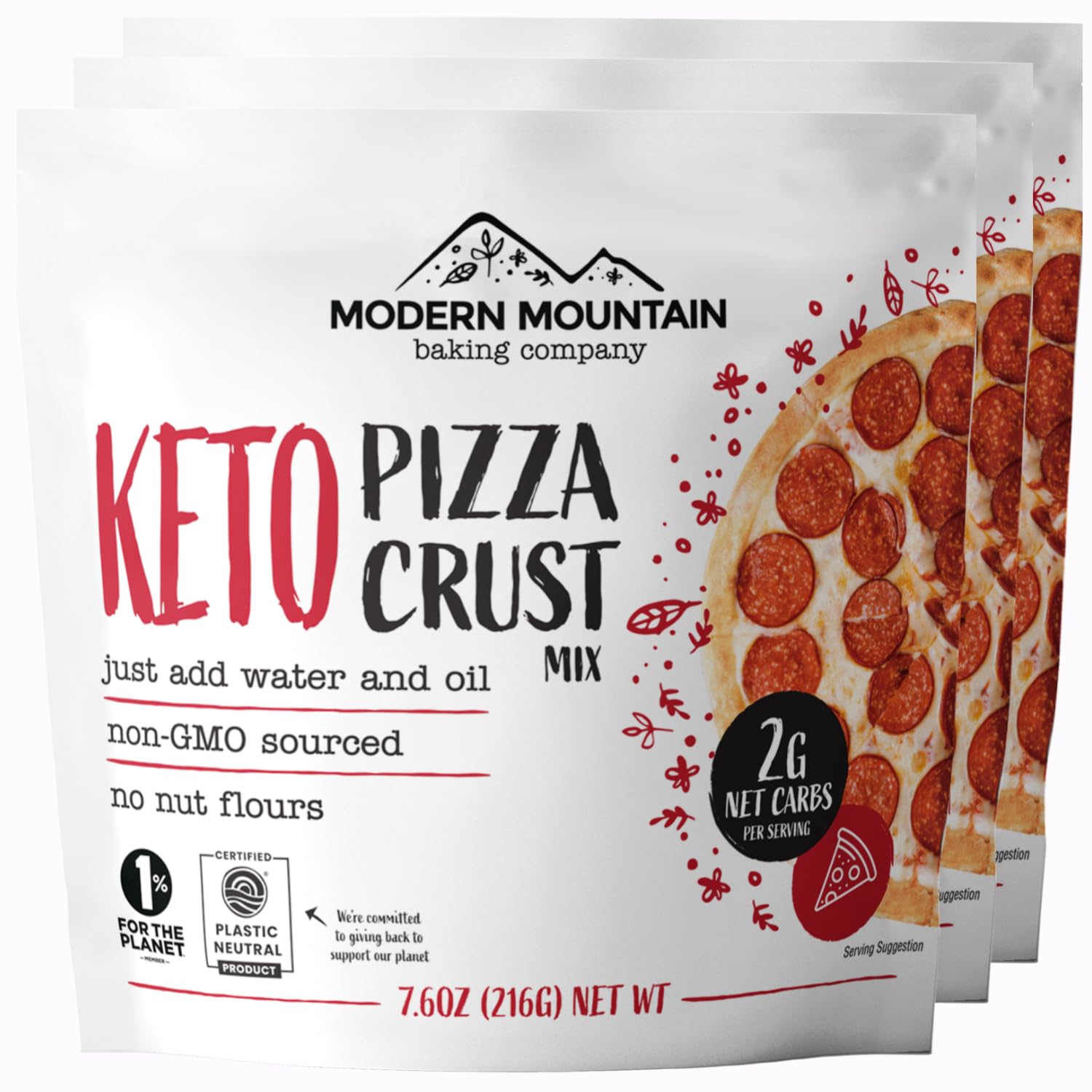 Keto Pizza Crust Mix - Low Carb, 2g Net Carbs, Zero Sugar, Non-GMO - Easy Just Add Water & Oil - Perfect for Keto Diet, Family Dinners, and Quick Meals (7.6oz, 3-Pack)