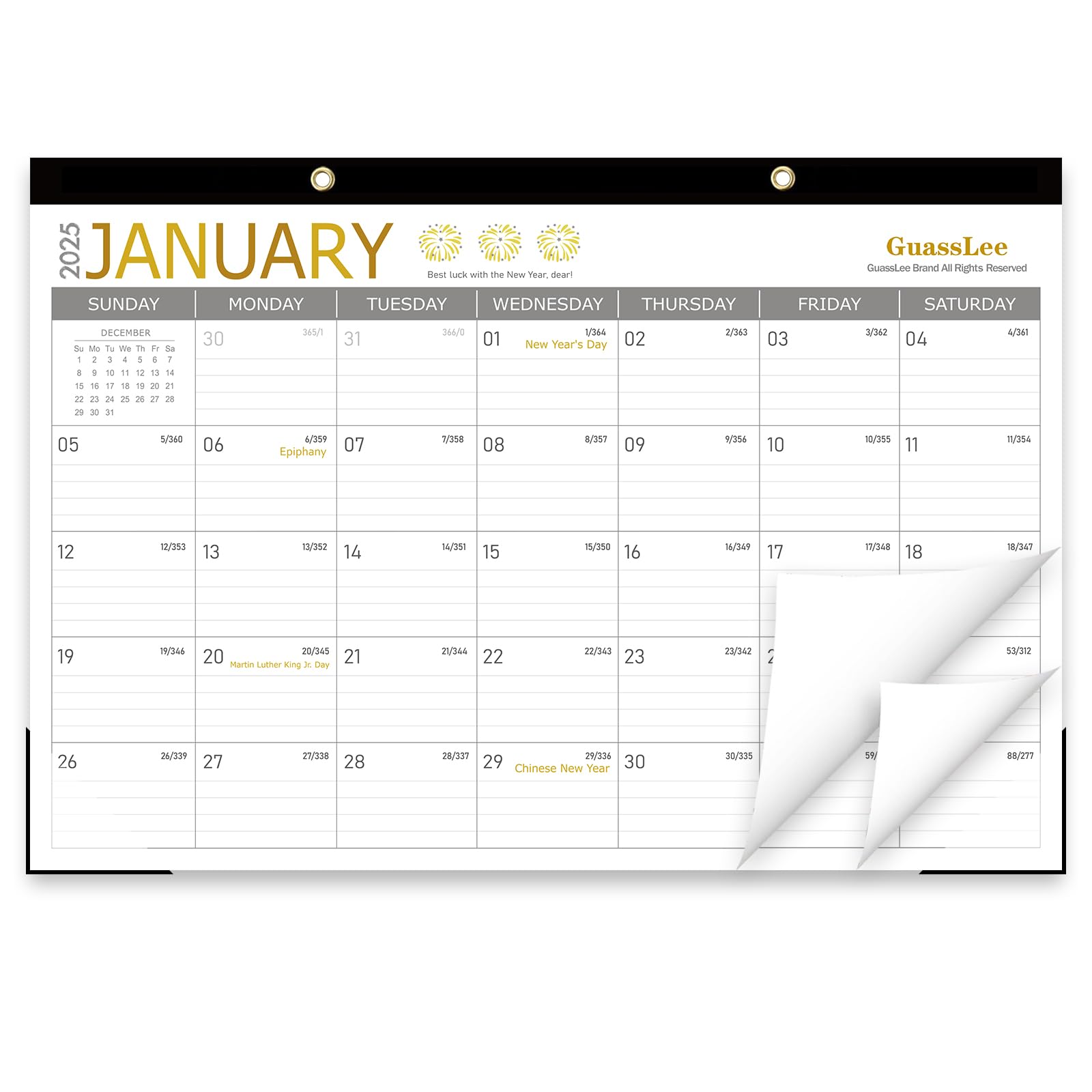 Guasslee 2025-2026 18-Month Desk & Wall Calendar Planner (Jan 2025 - Jun 2026) | 11.5