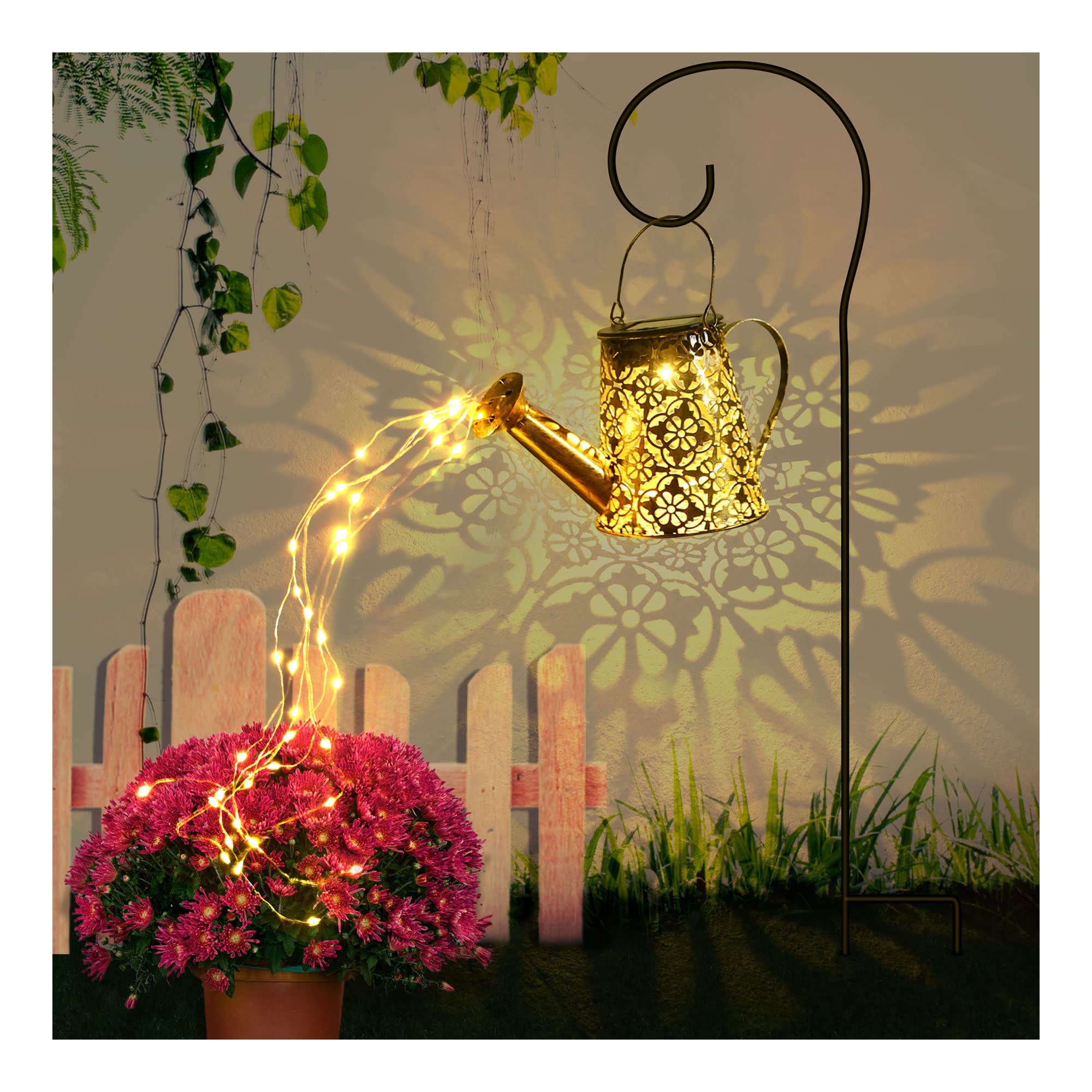 FEELIGHT Solar Powered Outdoor Garden Lights - Decorative Small Watering Can Hanging Lantern with Retro Copper Finish, Waterproof Solar Twinkle Lights for Backyard, Patio, Pathway & Walkway Decor | Perfect for Evening Garden Parties & Romantic Outdoor Ambiance