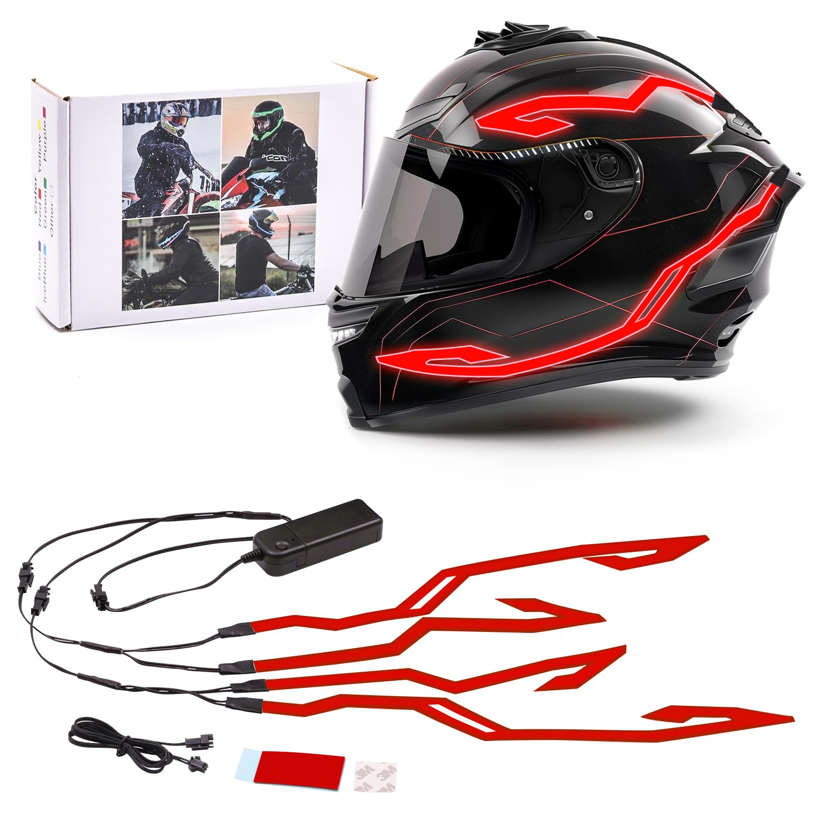 Motorcycle Helmet Light Bar - 4in1 Waterproof LED Sticker Kit for Night Safety, Cold Light Strip for DIY Helmet Signal, Red LED for Enhanced Visibility in Night Riding and Urban Commuting