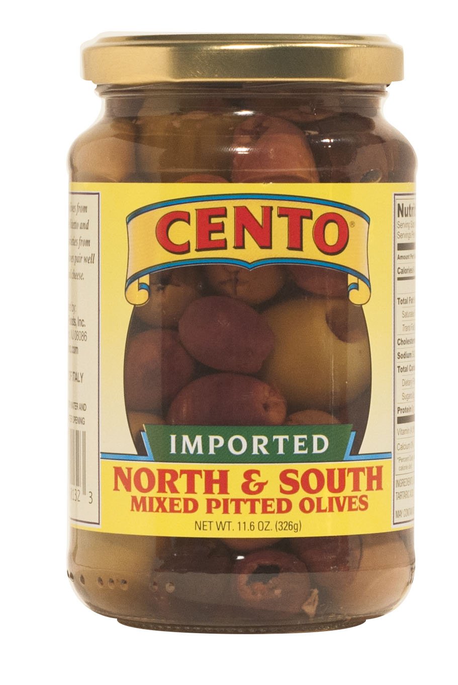 Cento Imported North & South Mixed Pitted Olives, 11.6 oz (328g) - Premium Italian Olives for Salads, Charcuterie Boards & Mediterranean Recipes