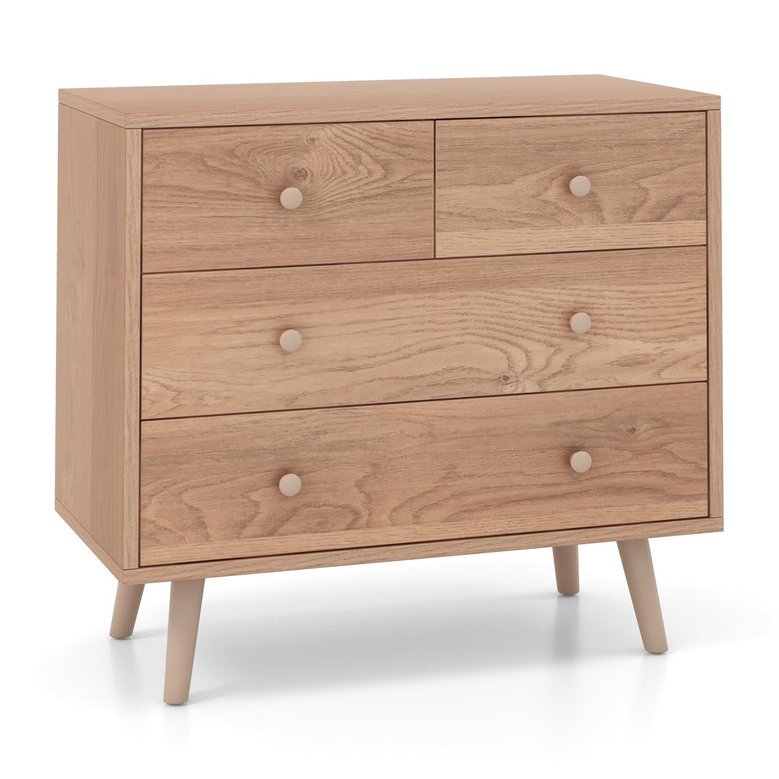 Giantex 4-Drawer Storage Cabinet with Anti-Tip Safety Device & Ergonomic Handles - Modern End Table for Living Room, Hallway, Bedroom | Space-Saving Floor Cabinet for Home Organization (Natural Wood Finish) - Perfect for Storing Blankets, Toys, Books & Home Essentials