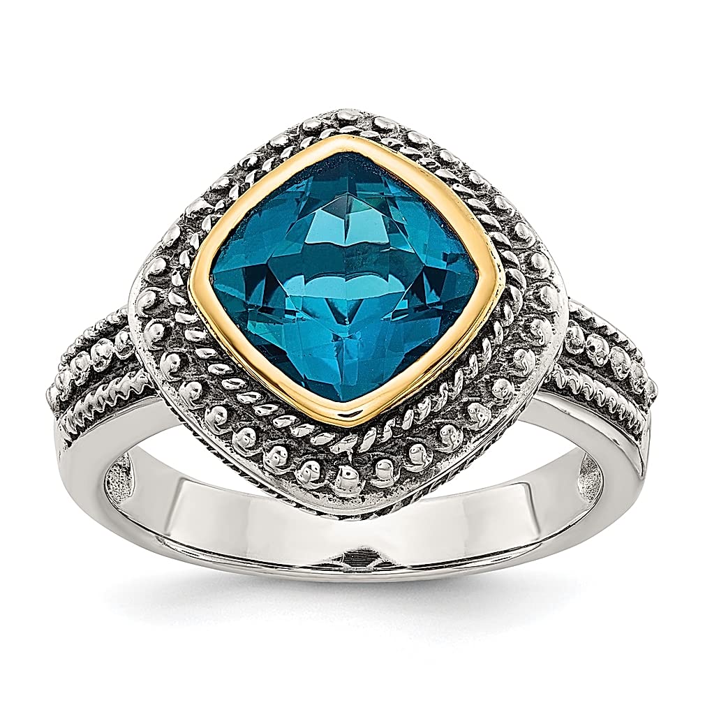 Shey Couture 925 Sterling Silver 14k Gold Accent London Blue Topaz Ring - December Birthstone Jewelry for Women, Elegant Gift for Her, Perfect for Anniversaries, Engagements & Special Occasions