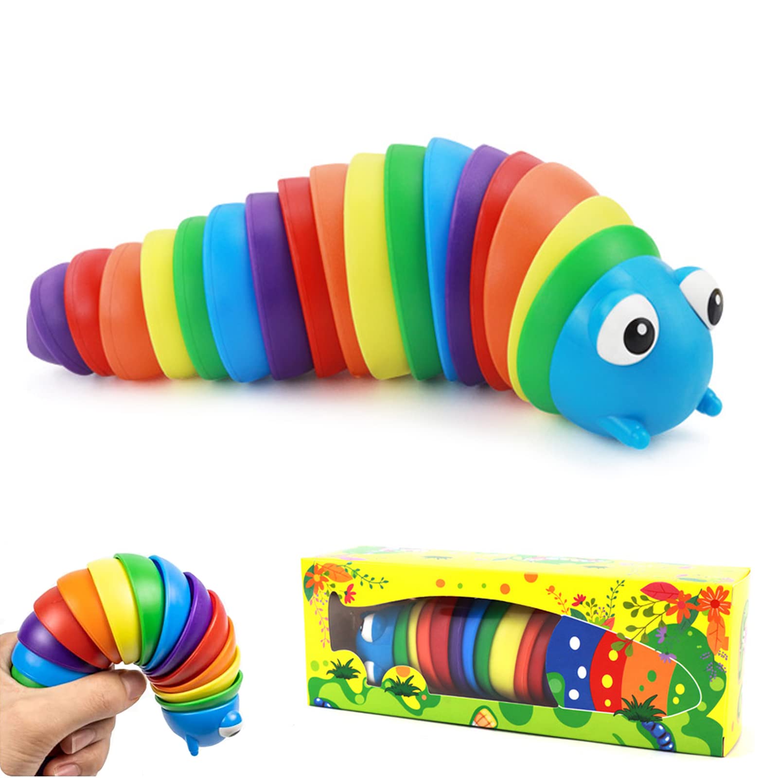 3D Printed Articulated Fidget Slug Sensory Toy - 360° Rotation Flexible Stress Relief Slug for Kids & Adults with Autism | Fun Decompression Finger Toy | Perfect for Anxiety Relief, ADHD Focus & Classroom Fidgeting (Blue)