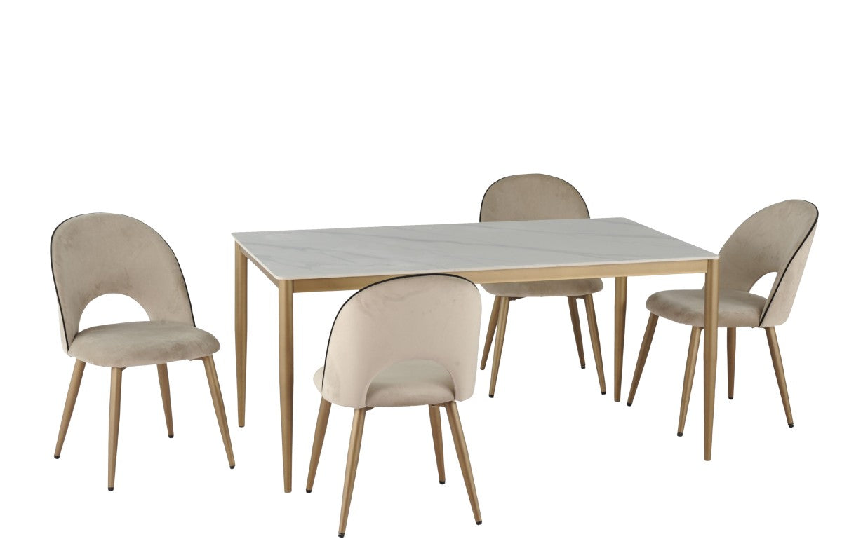 5 Piece Dining Set - Modern White, Gold & Beige Kitchen Table & Chairs Set for Small Spaces | Perfect for Apartments, Breakfast Nooks & Cozy Dining Areas