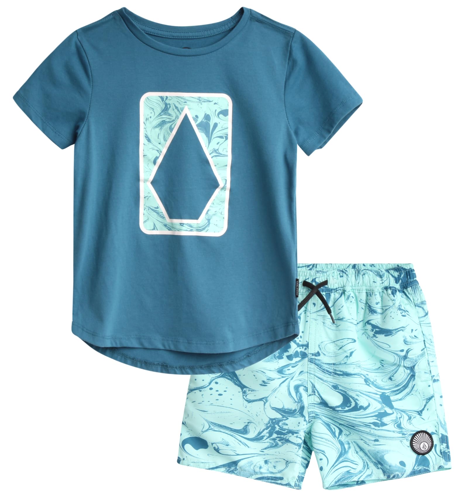 Volcom Boys' 2-Piece Swimwear Set - Short Sleeve T-Shirt & Quick-Dry Boardshorts for Toddler to Kids (2T-7) - Perfect for Beach, Pool & Summer Water Activities