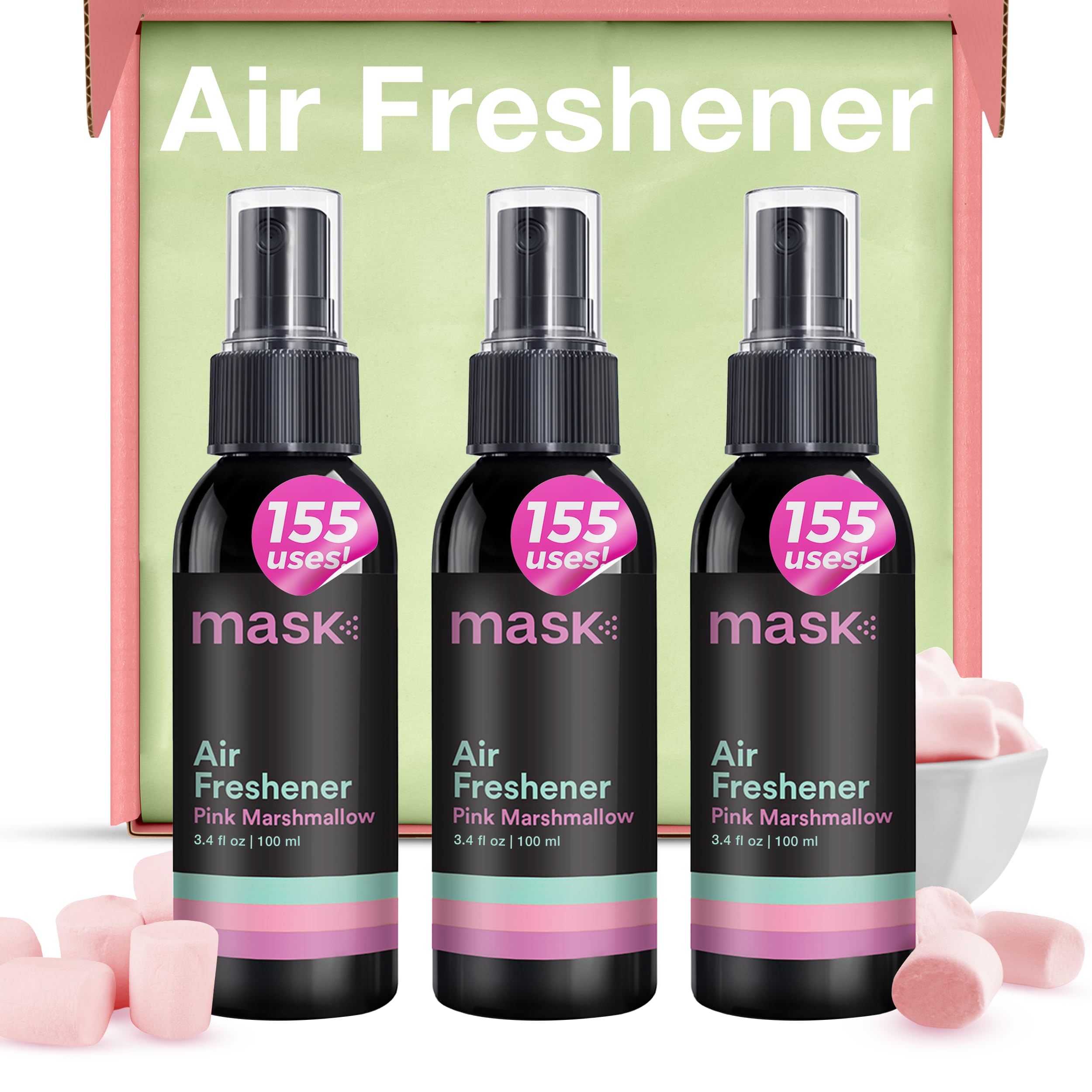 Long Lasting Air Freshener Spray - 10.2 Fl Oz Marshmallow Scent | Bathroom Deodorizer, Pet Odor Eliminator & Room Freshener | Travel Size for Home, Office & Car | Pack of 3