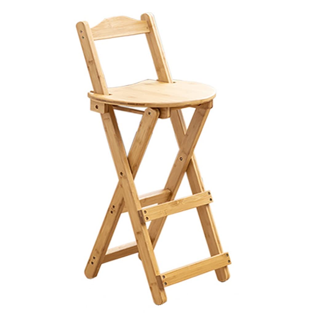 Foldable Bamboo Wooden High Stool with Backrest & Footrest - Adjustable Counter Chair for Kitchen, Breakfast Bar, Dining & Leisure Use
