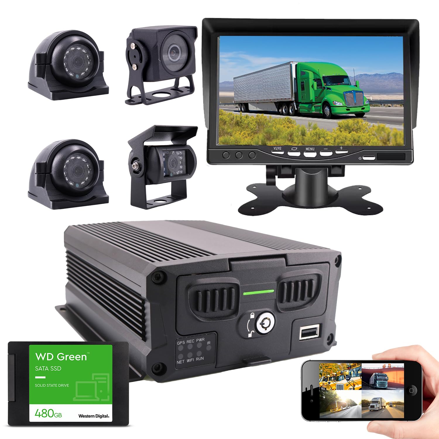 JOINLGO 4CH 4G GPS WiFi 1080P HD Mobile Vehicle DVR Security Camera System - 4Pcs WDR Car Cameras with Night Vision, Weatherproof, Remote Monitoring via APP/Web for Truck Fleet (480GB SSD Included) - Perfect for Fleet Management, Delivery Trucks & Commercial Vehicle Security