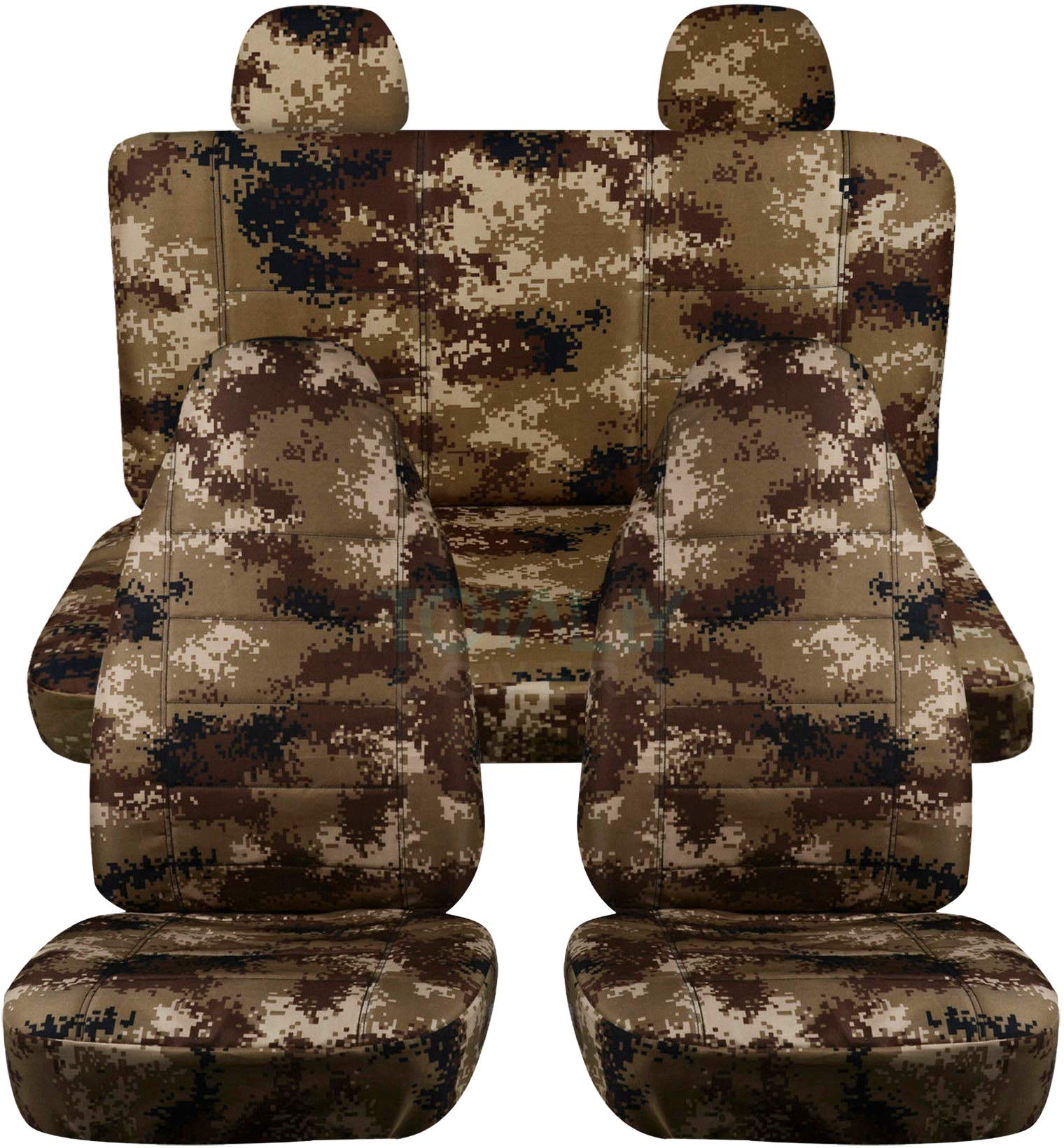 Tan Digital Camo Car Seat Covers Full Set with 2 Rear Headrest Covers - Universal Fit for Cars, Trucks, Vans, RVs & SUVs - 22 Print Options - Durable Protection for Off-Roading, Hunting & Outdoor Adventures