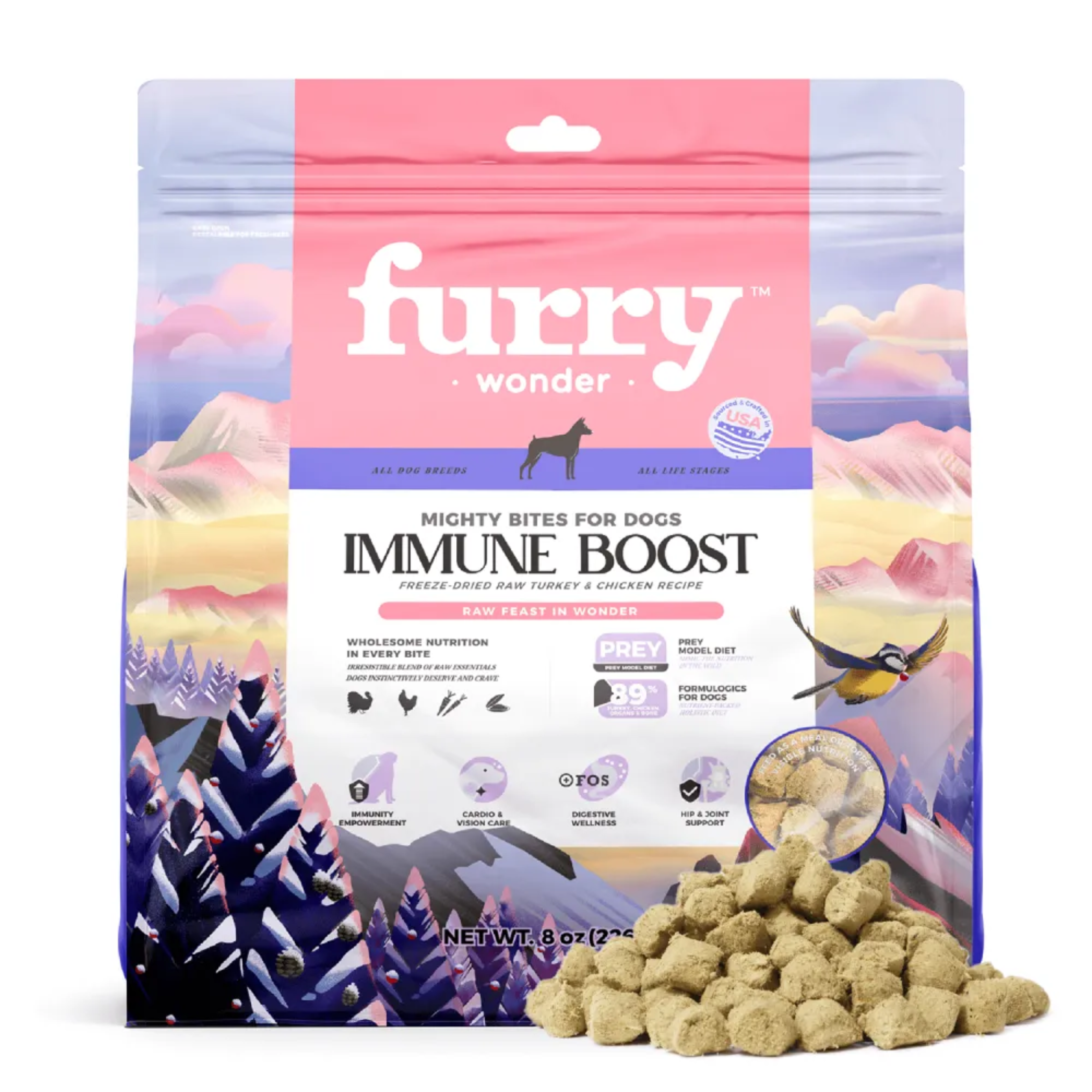 Premium Freeze-Dried Raw Dog Food - Furry Wonder Immune Boost Recipe for Small & Large Dogs - Supports Digestion & Skin Health - Perfect for Active Pets & Training Treats