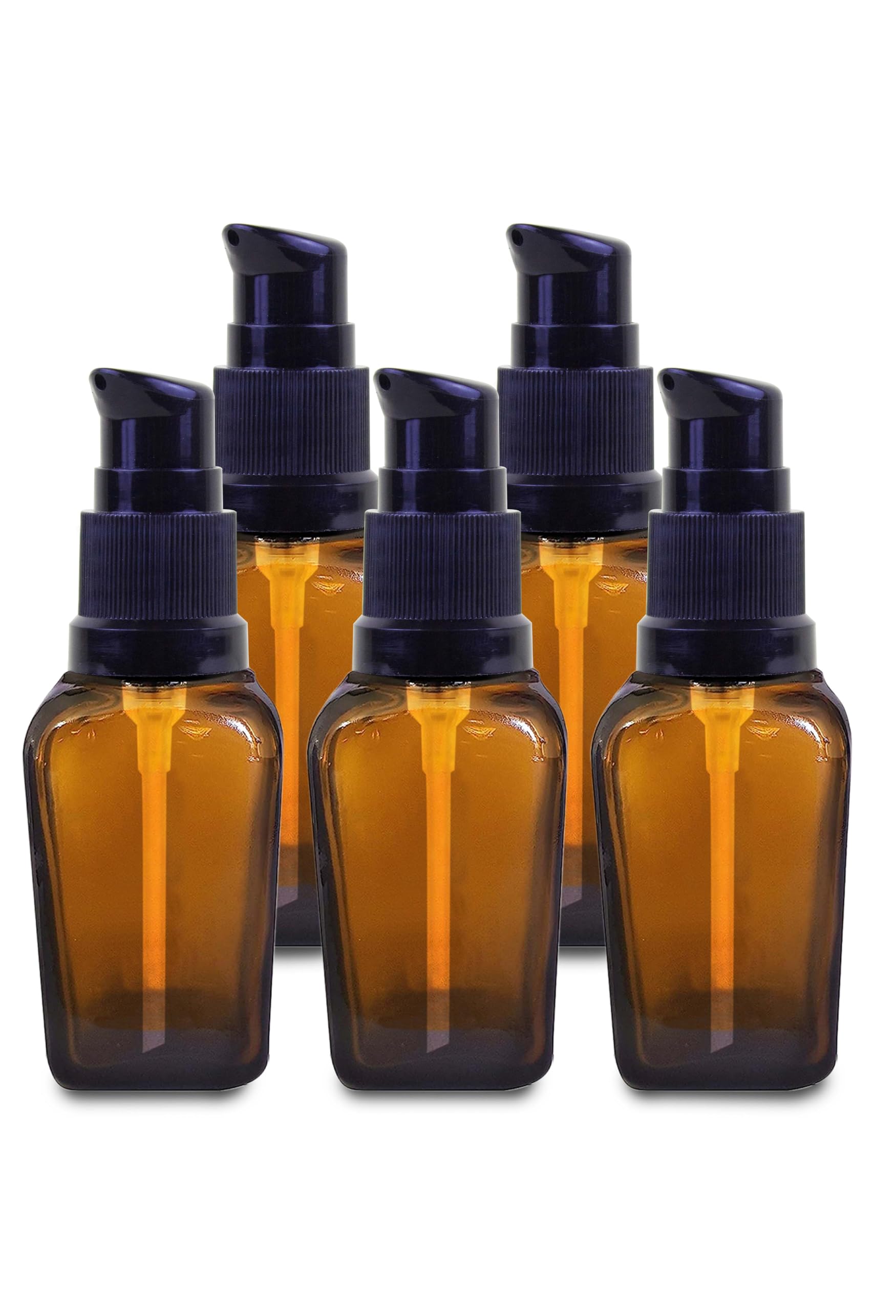 Refillable 20ml Square Amber Glass Bottles (Pack of 5) - Essential Oil Dispenser, Lotion Pump Bottle for Face Cream, Toner & Travel Toiletries | Leak-Proof, Eco-Friendly Containers for Skincare & Beauty Products