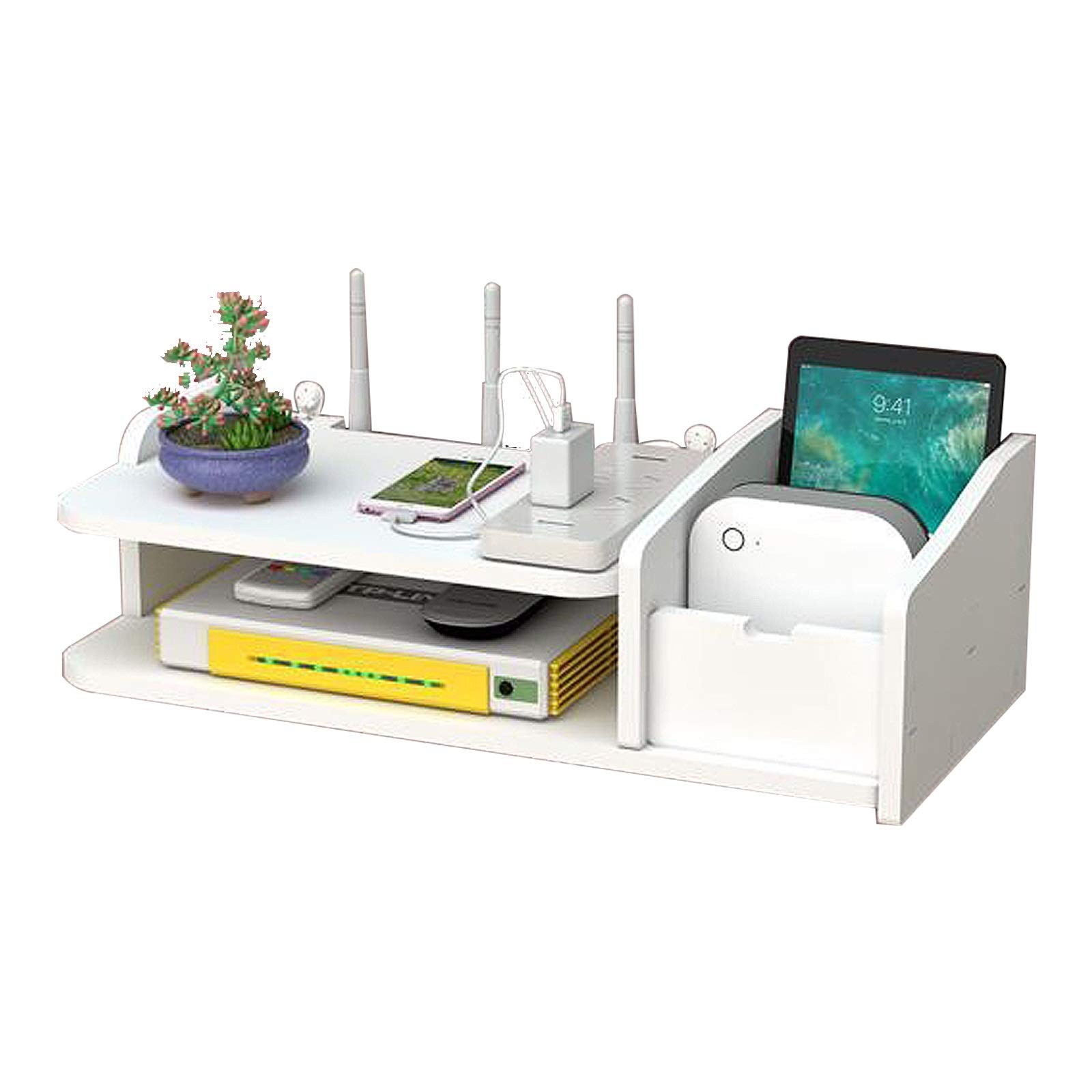 Floating TV Shelf for Living Room & Bedroom - White Wall Mounted Media Console Shelf (42x19.5x12.5cm) - Perfect for Organizing TV Components, Gaming Consoles & Home Decor