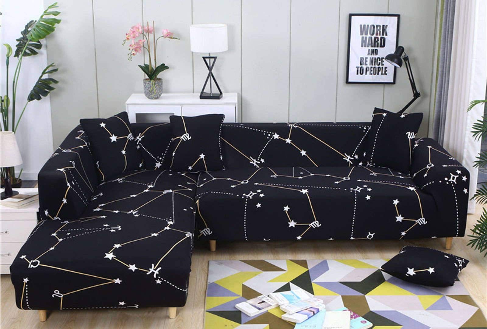 L-Shaped Sectional Sofa Covers - 2-Piece Stretchable Polyester Slipcovers with 2 Pillow Covers for 2-Seater & 4-Seater Couches | Perfect for Living Room, Family Room & Home Theater Seating Protection