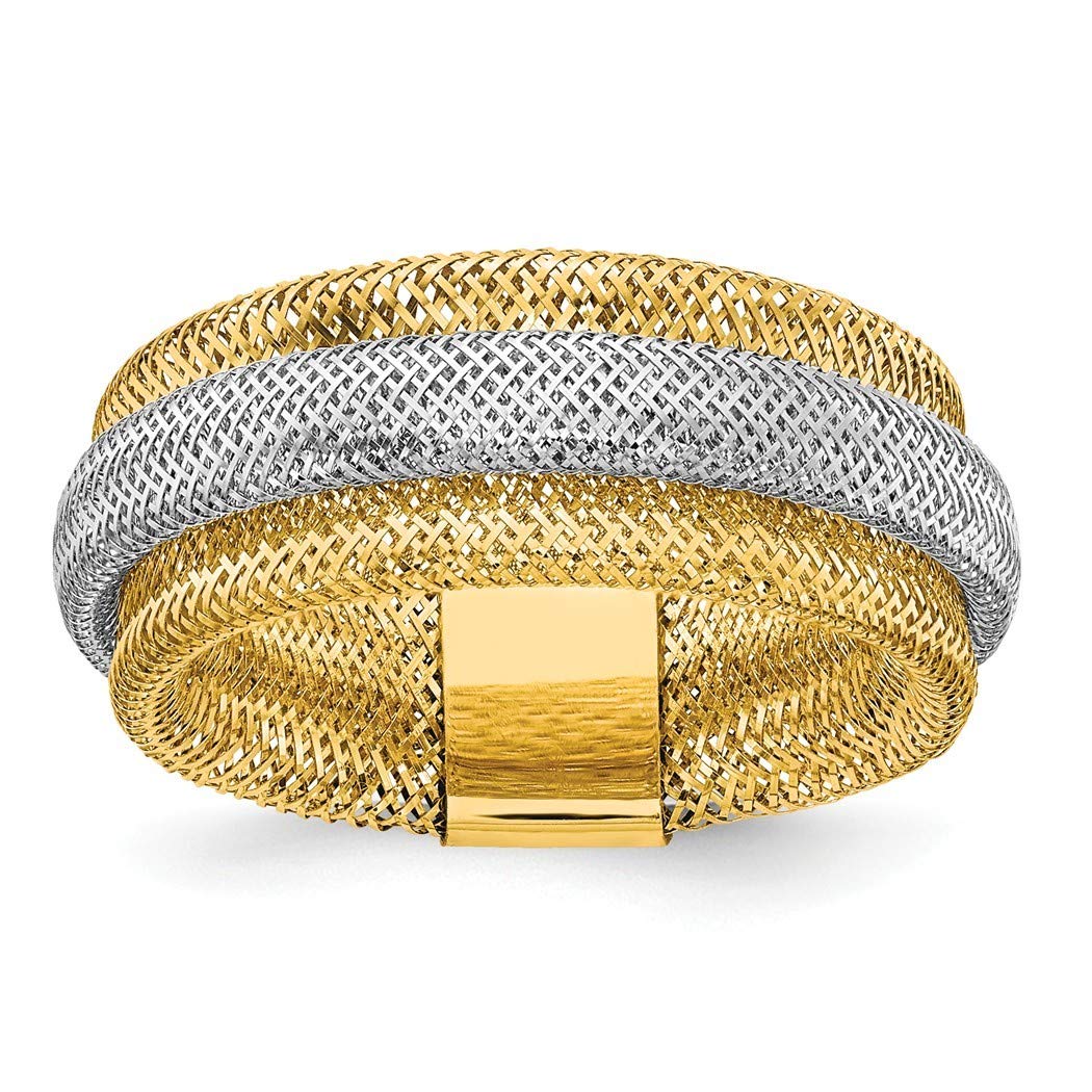 14K Two-Tone Gold Polished Textured Stretch Ring for Women - Elegant Jewelry Gift for Anniversary, Birthday & Special Occasions