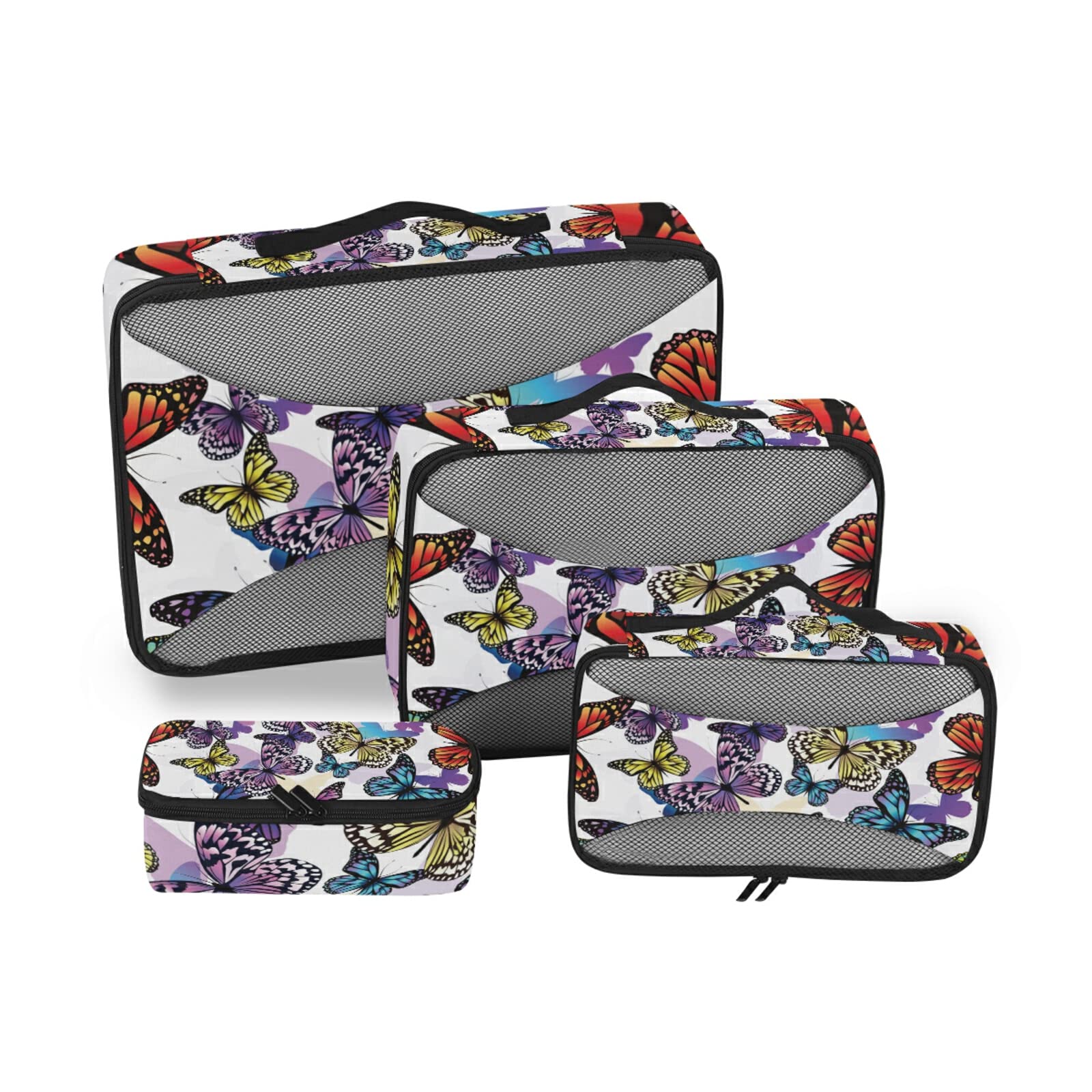 Butterfly Art Packing Cubes Set of 4 - Travel Organizers for Luggage, Toiletry & Laundry Storage - Foldable Packing Pouches for Women & Kids - Perfect for Airplane, Vacation & Business Trips